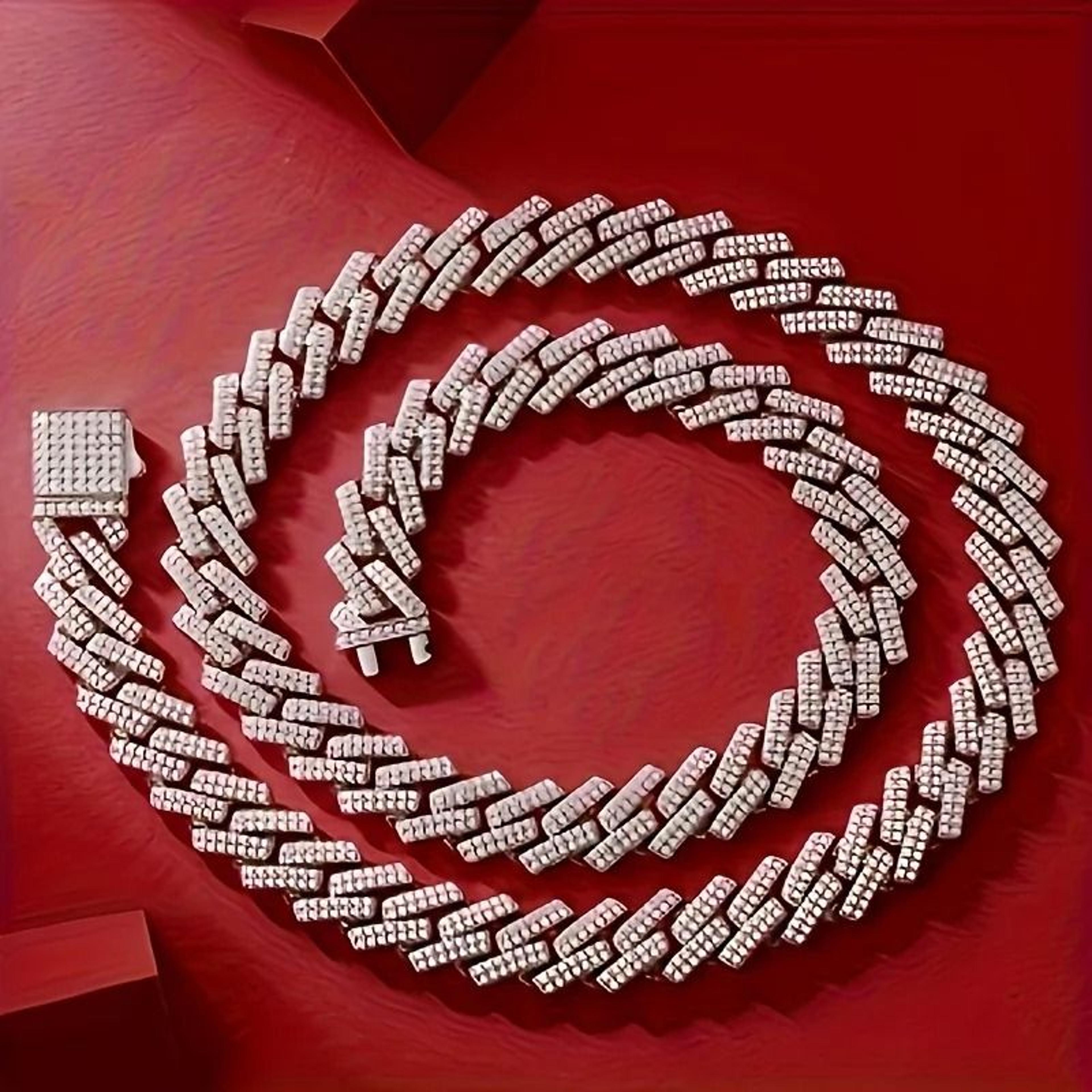 Moissanite Cuban Chain Necklace 14mm Wide Sterling Silver Mens Chain 6