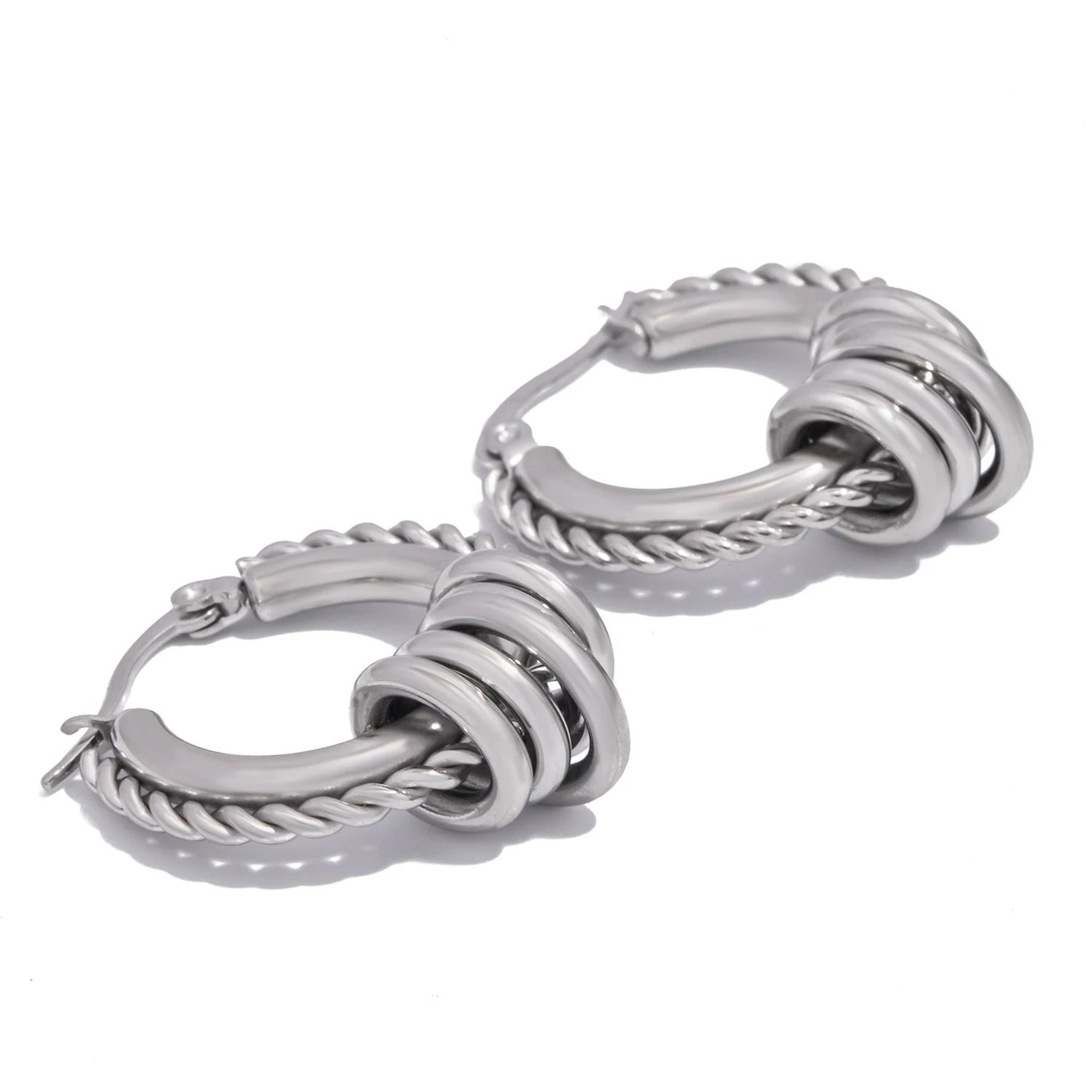 Multilayer Circle Twist Earrings Gold Plated Stainless Steel Statement Earrings 2