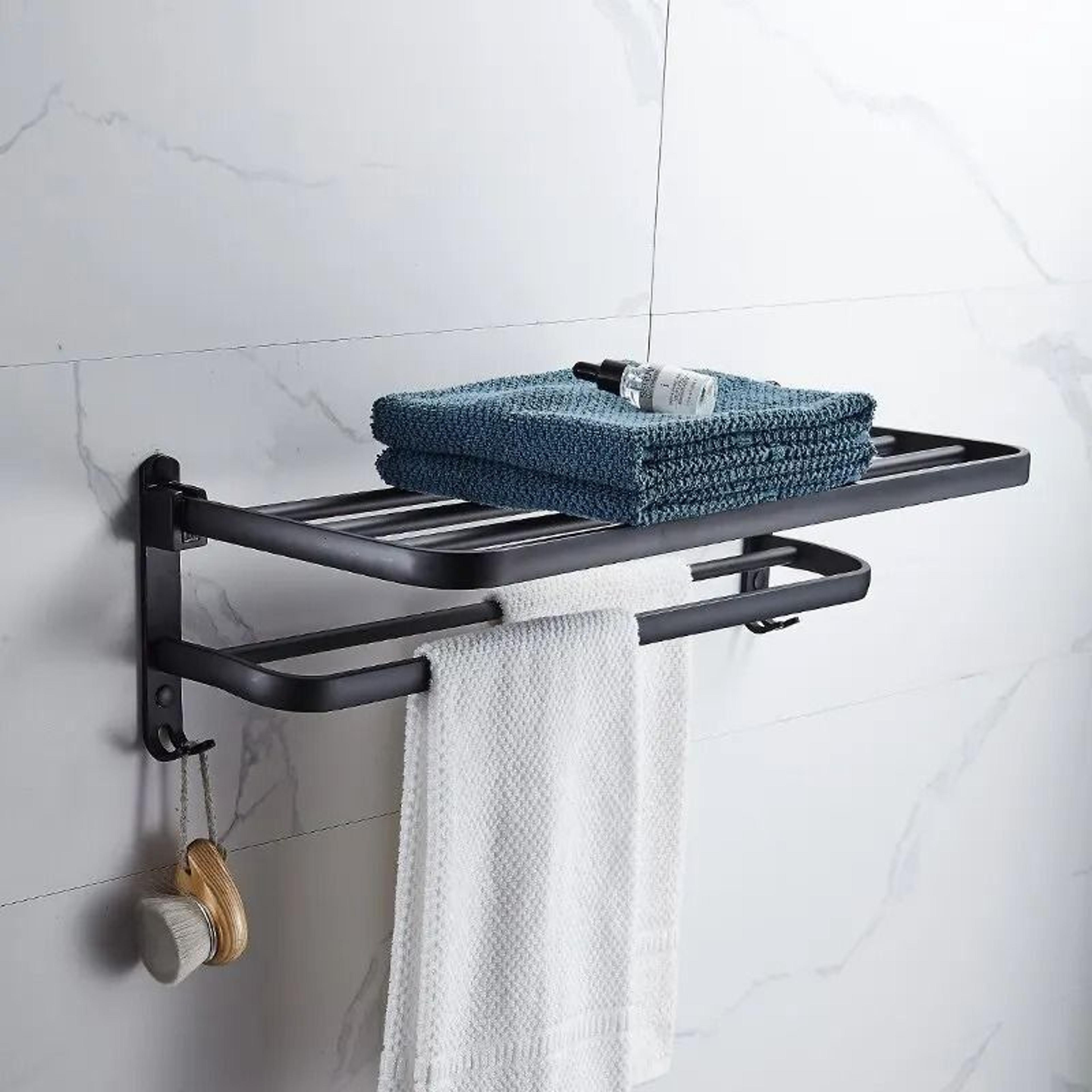 50CM Folding Towel Rack Wall Mount Aluminum Bathroom Towel Holder With Hook 1