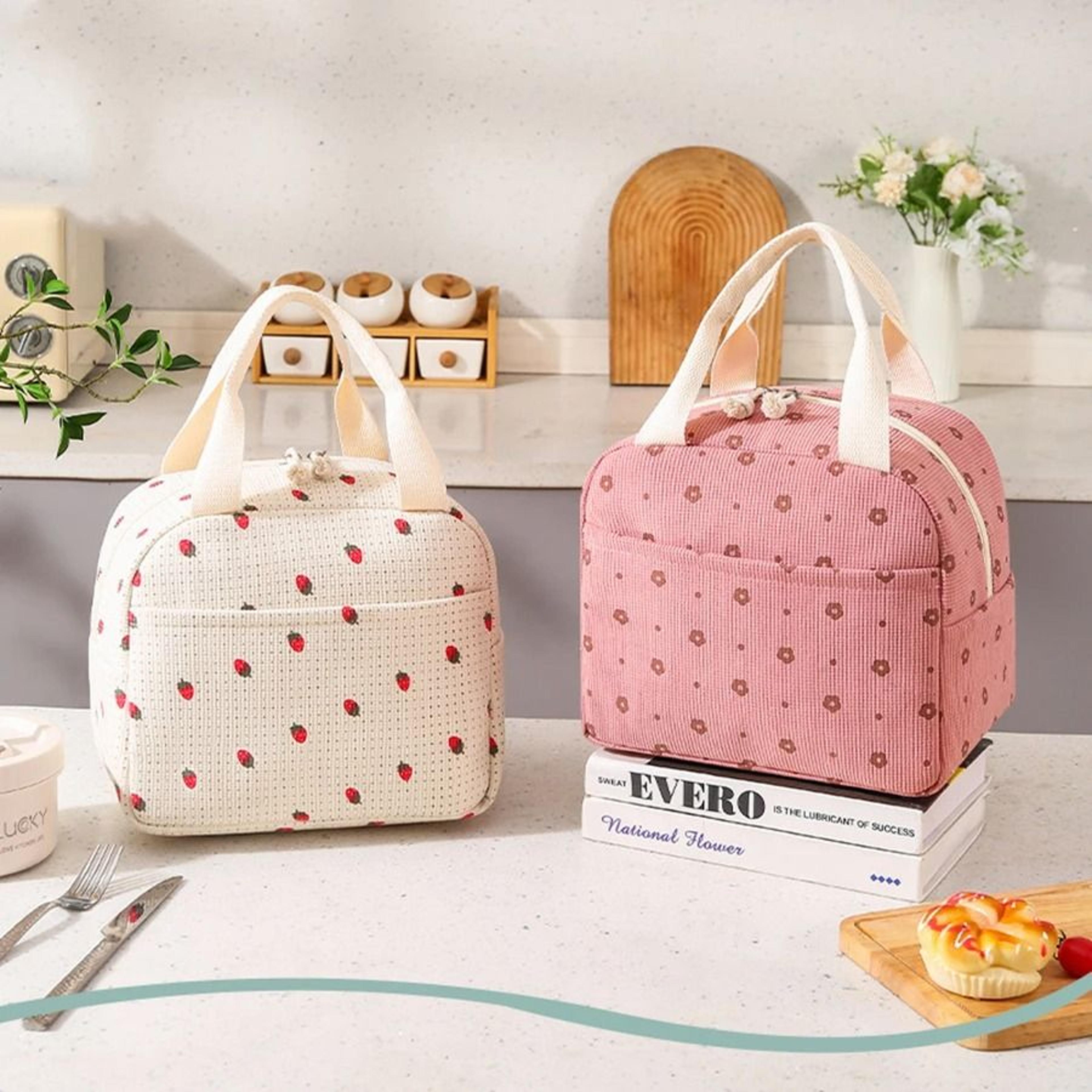 floral insulated lunch bag portable thermal cooler waterproof food tote