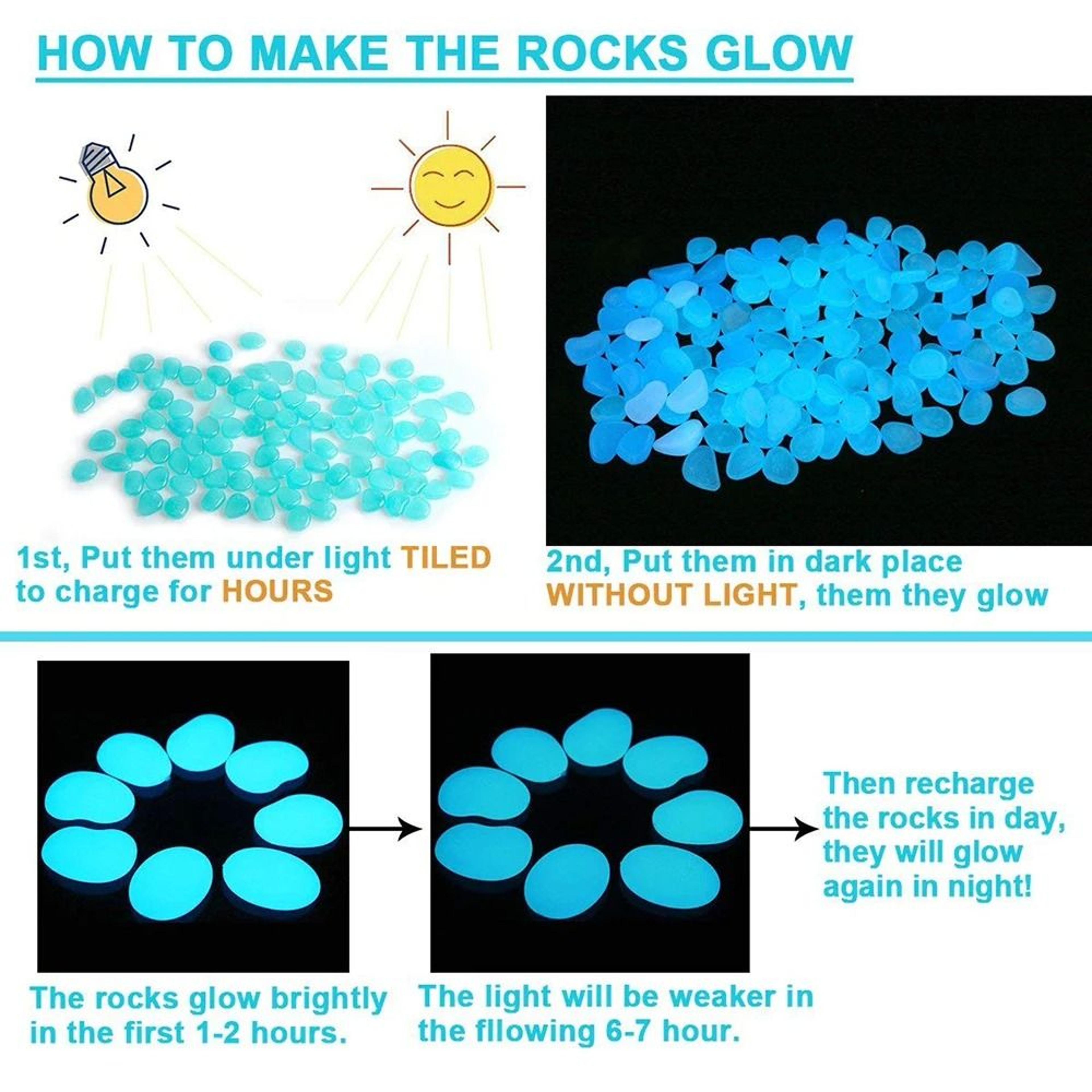 Glow In The Dark Pebbles 500pcs Luminous Garden Decorative Stones 12
