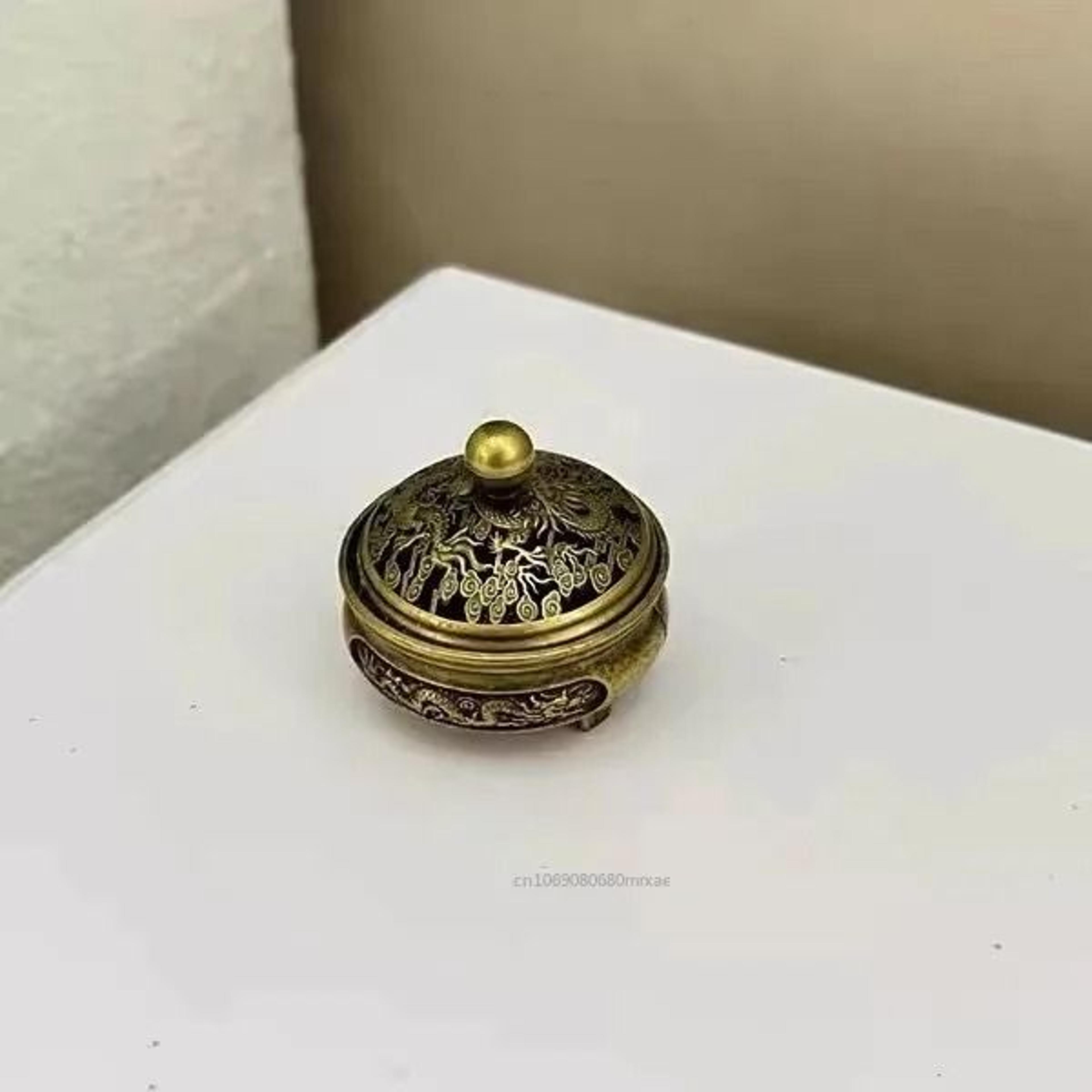 Antique Brass Dragon Phoenix Mini Incense Burner Portable Desk Decor 1