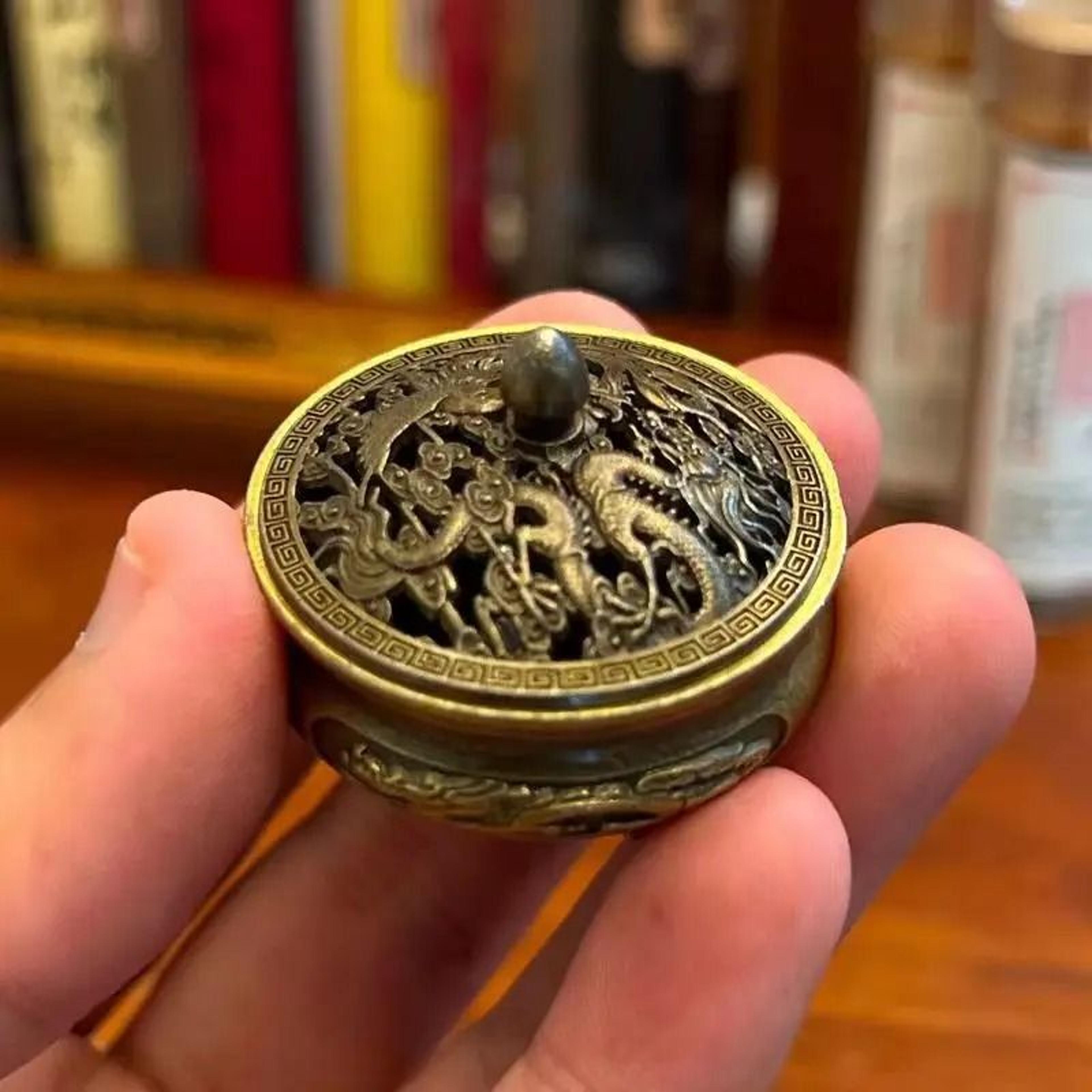 antique brass dragon phoenix mini incense burner portable desk decor