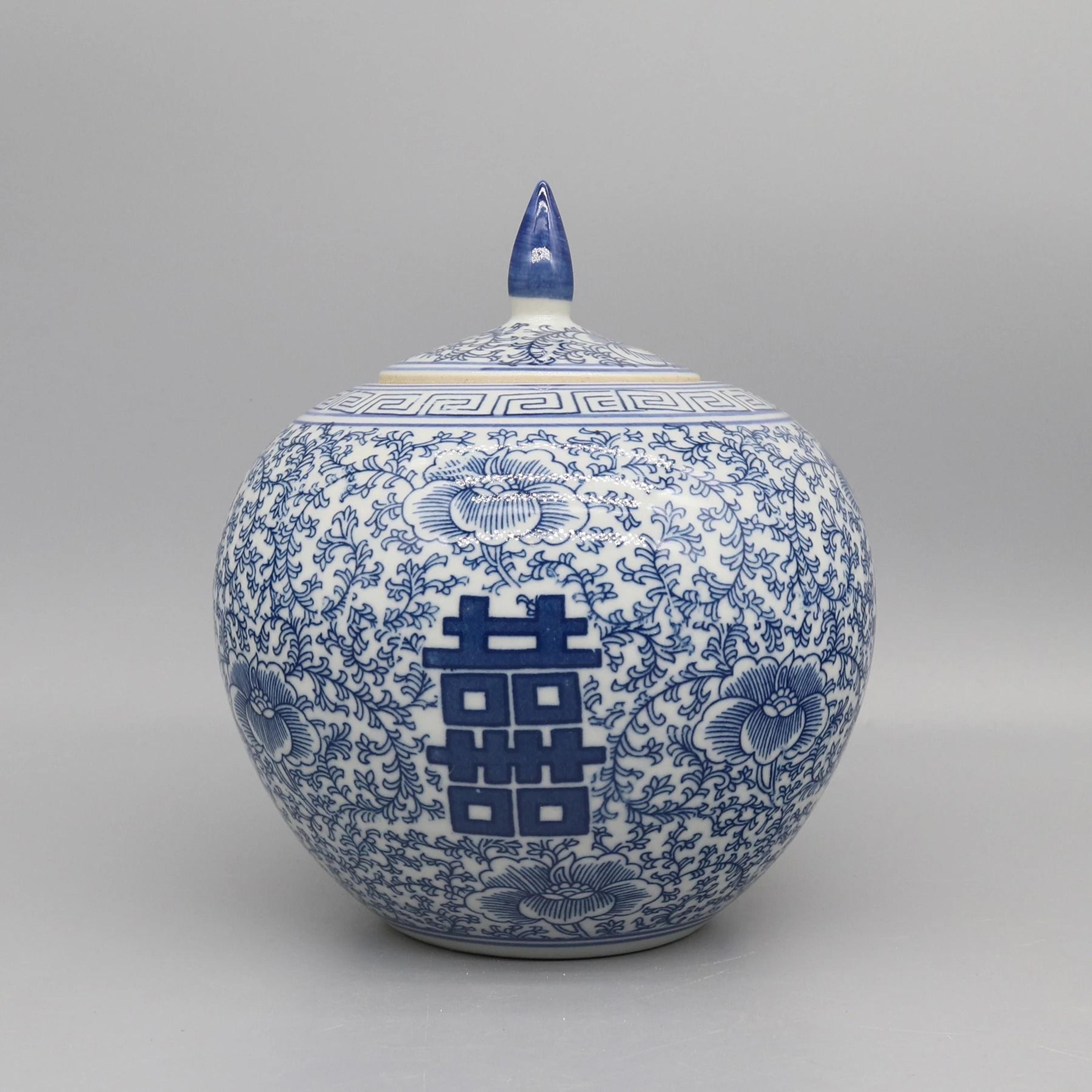 Blue And White Ceramic Jar Decorative Porcelain Vase Storage Canister Home Decor Accent 3
