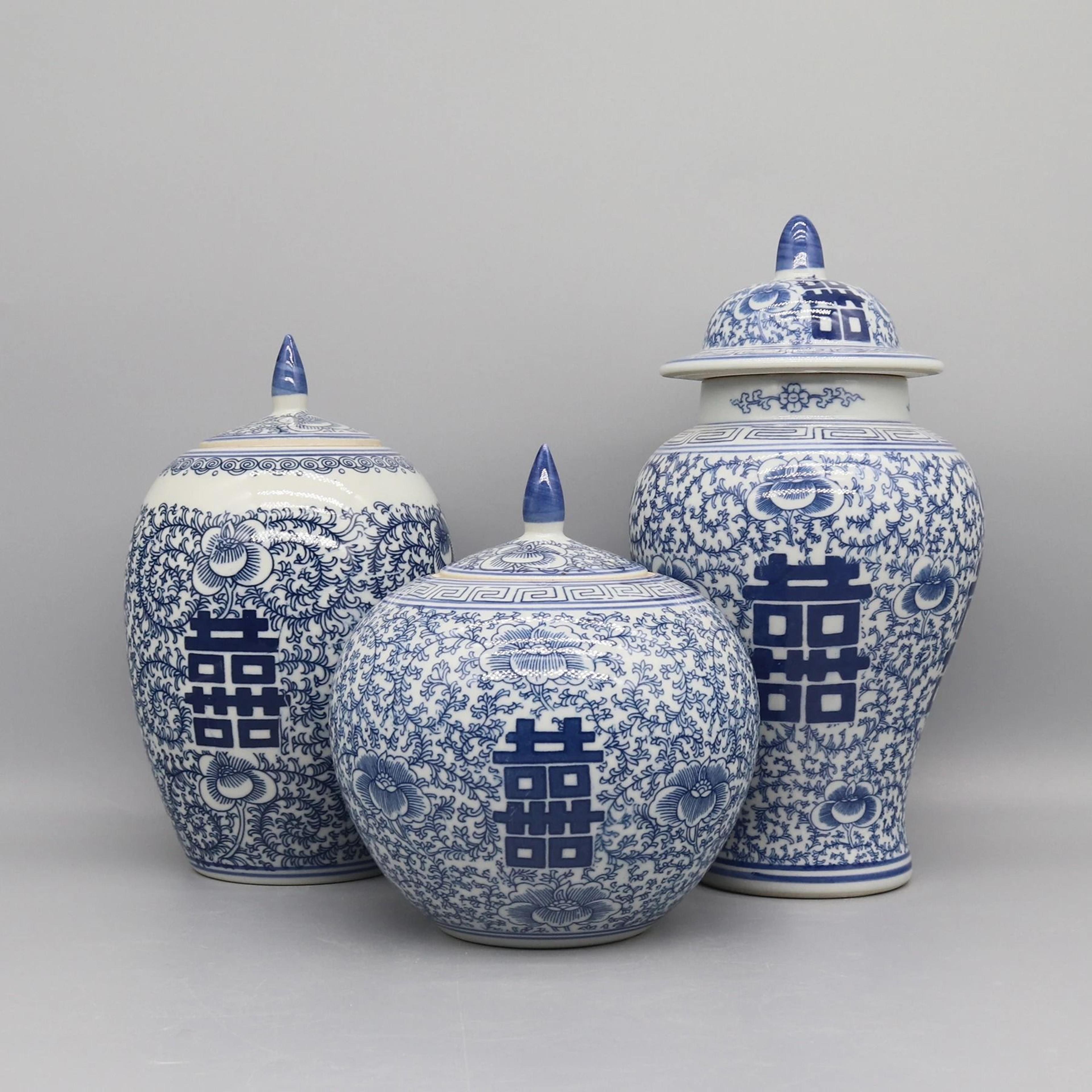 Blue And White Ceramic Jar Decorative Porcelain Vase Storage Canister Home Decor Accent 9