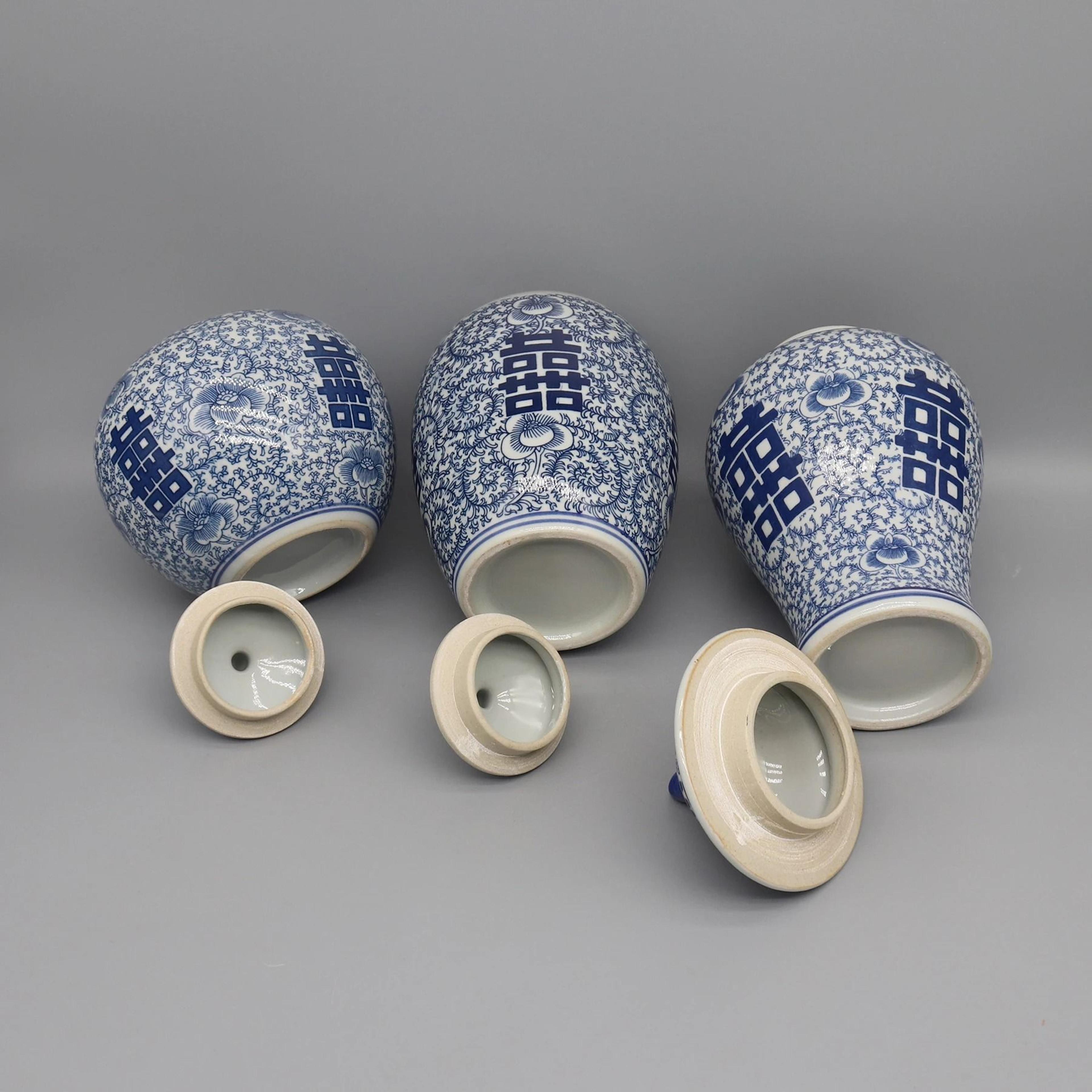 Blue And White Ceramic Jar Decorative Porcelain Vase Storage Canister Home Decor Accent 5