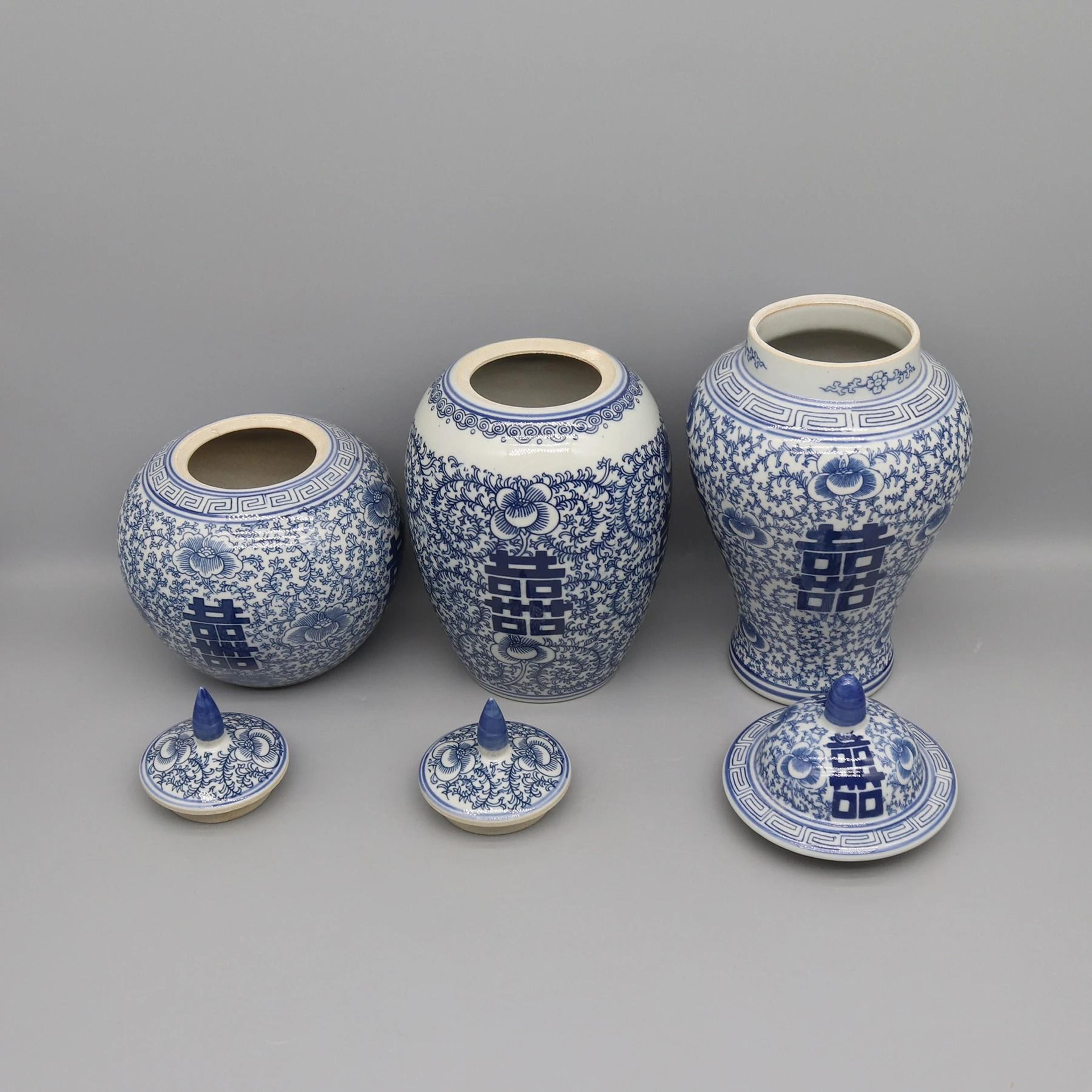 Blue And White Ceramic Jar Decorative Porcelain Vase Storage Canister Home Decor Accent 8