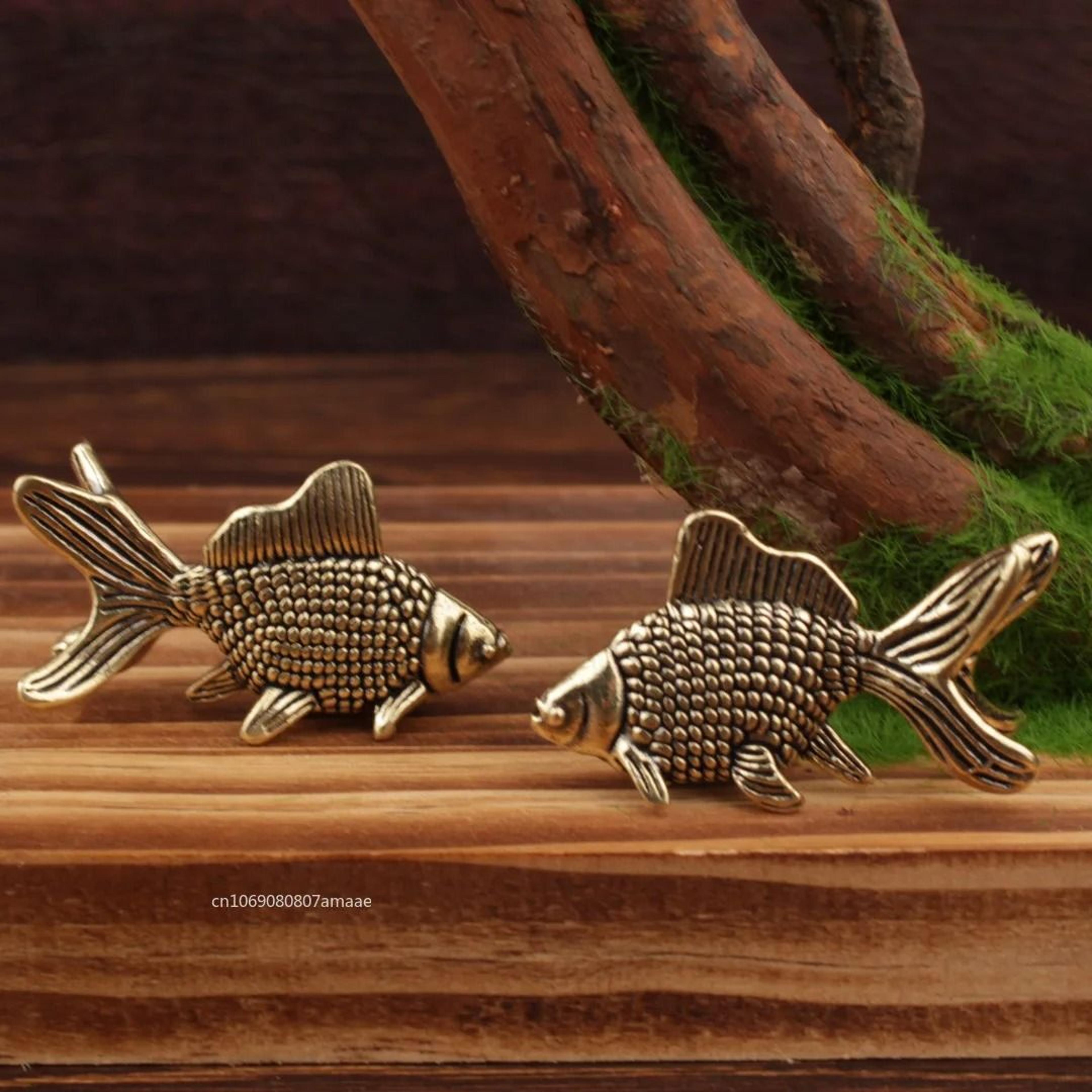 Brass Goldfish Figurine Lucky Fish Statue Feng Shui Desk Decor 6