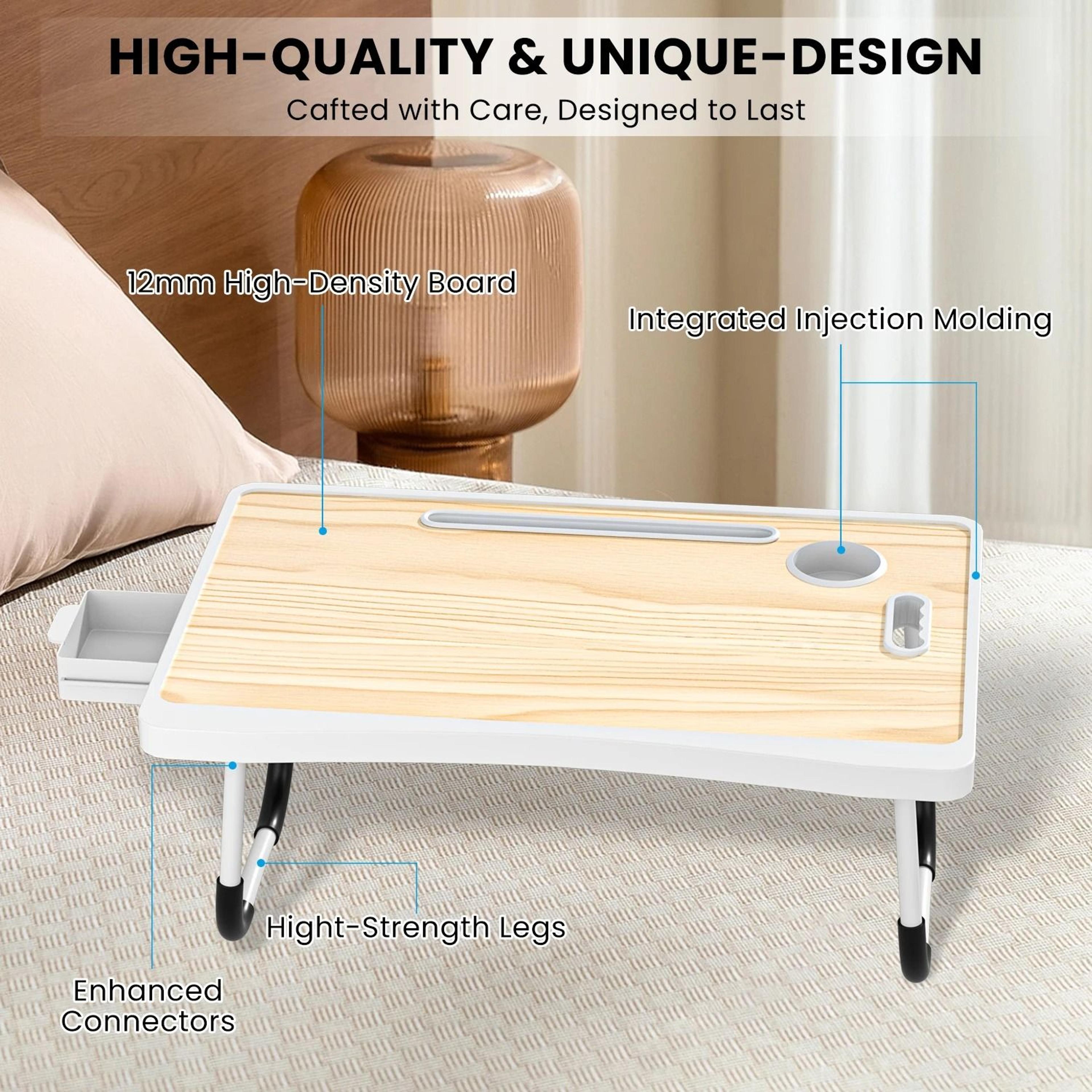 Folding Laptop Bed Desk Portable Wooden Table With Cup Holder 8