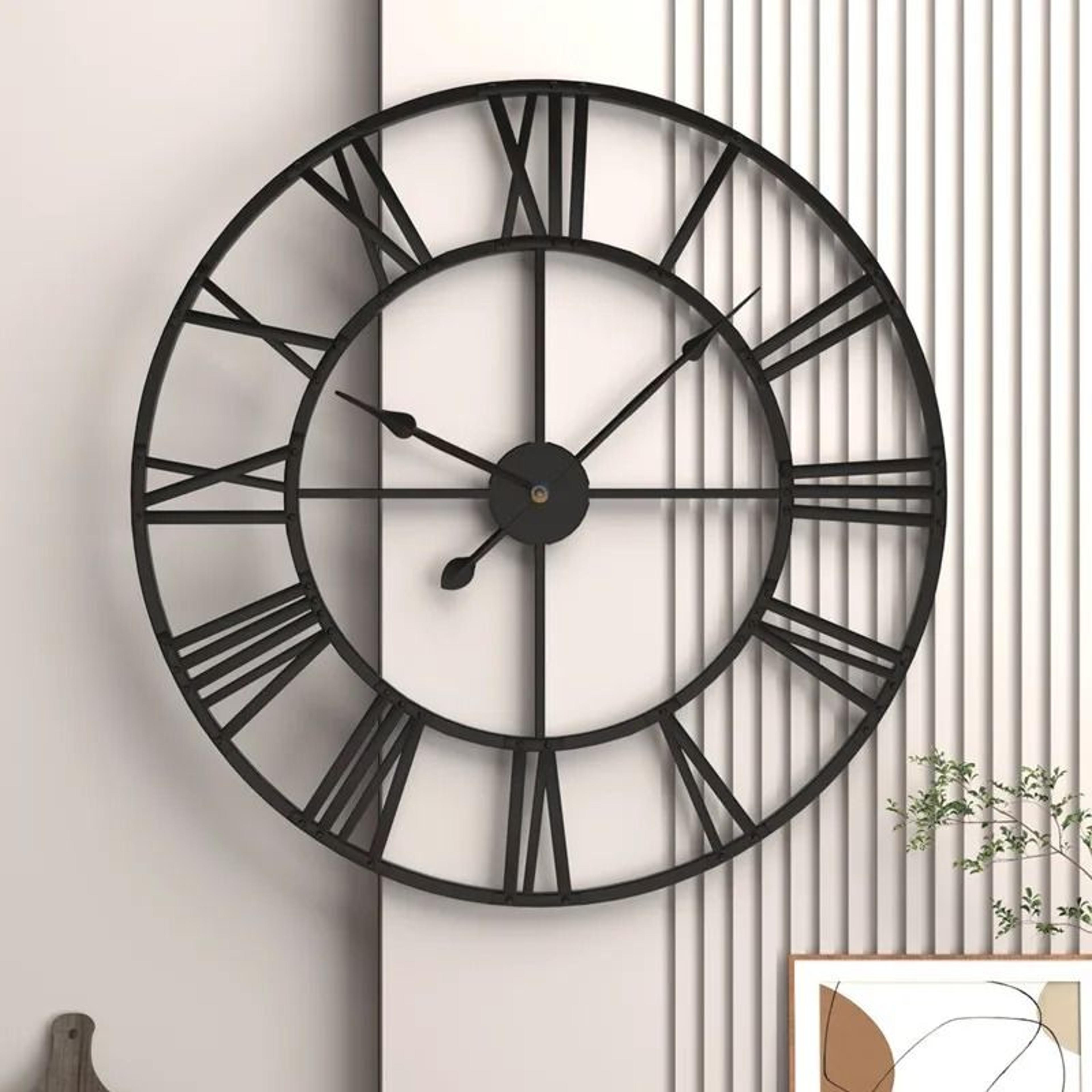 Large Metal Wall Clock 60cm Roman Numeral Silent Retro Decor 1