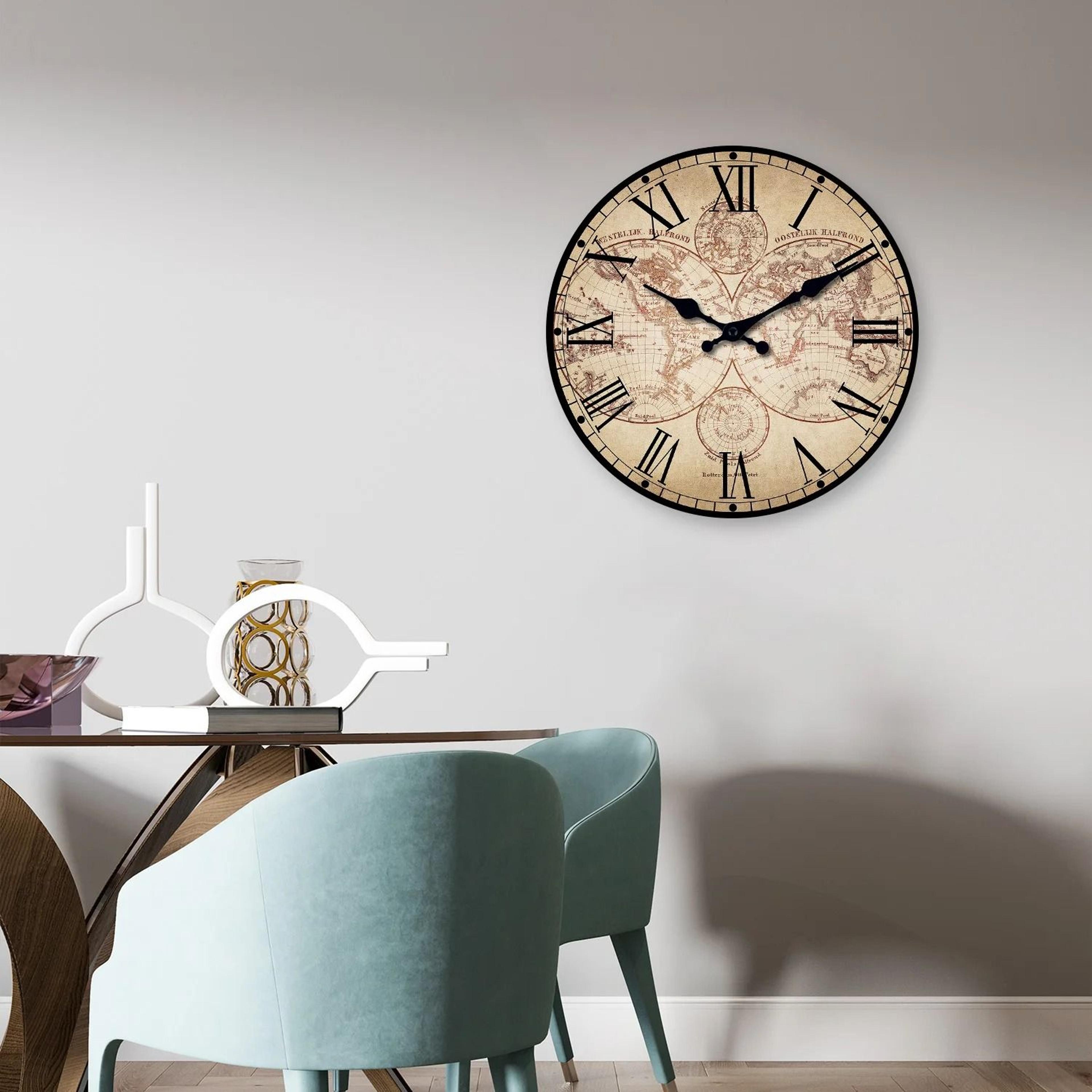 Nautical Compass Wall Clock Vintage Wooden Beach Style Silent Decor 2