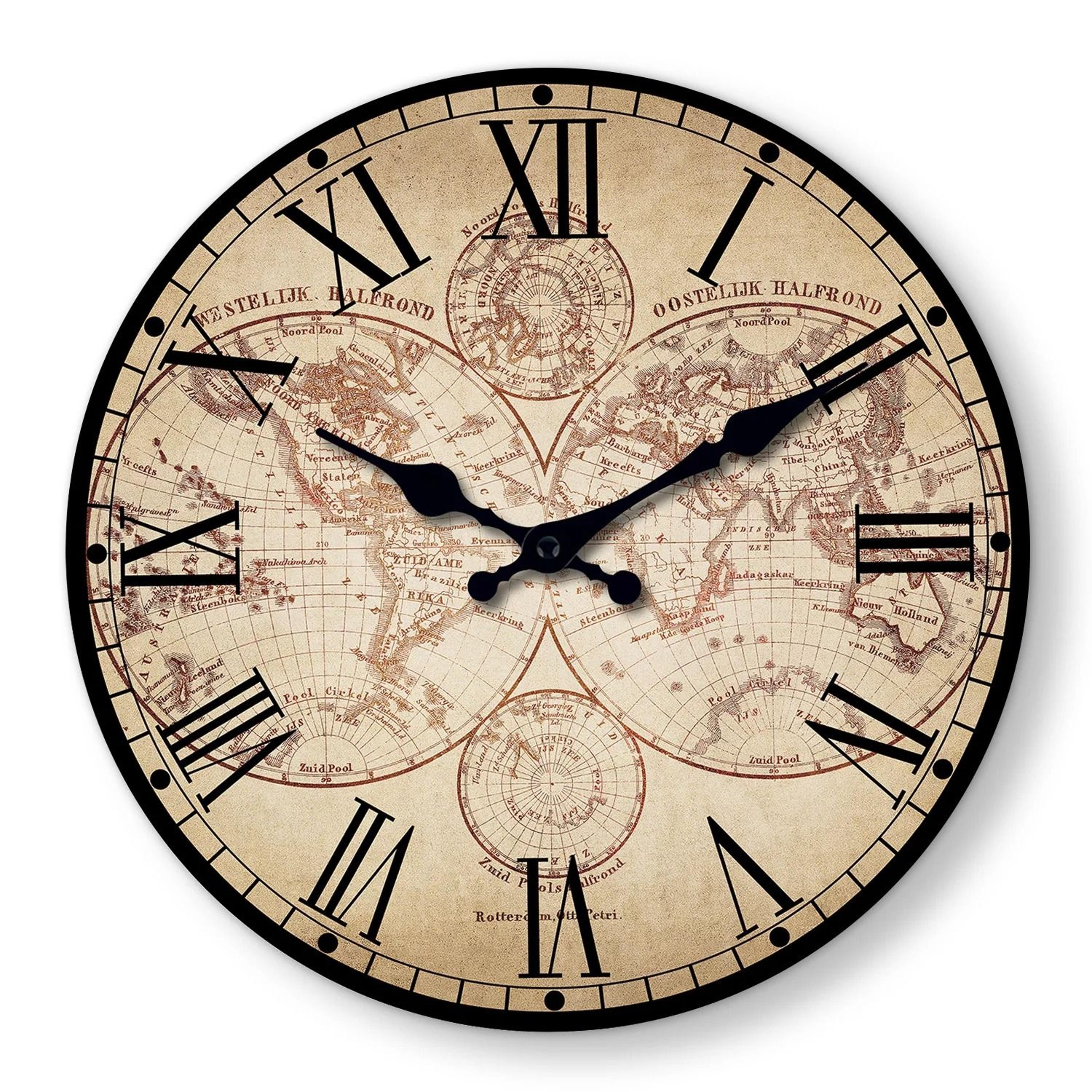 Nautical Compass Wall Clock Vintage Wooden Beach Style Silent Decor 5