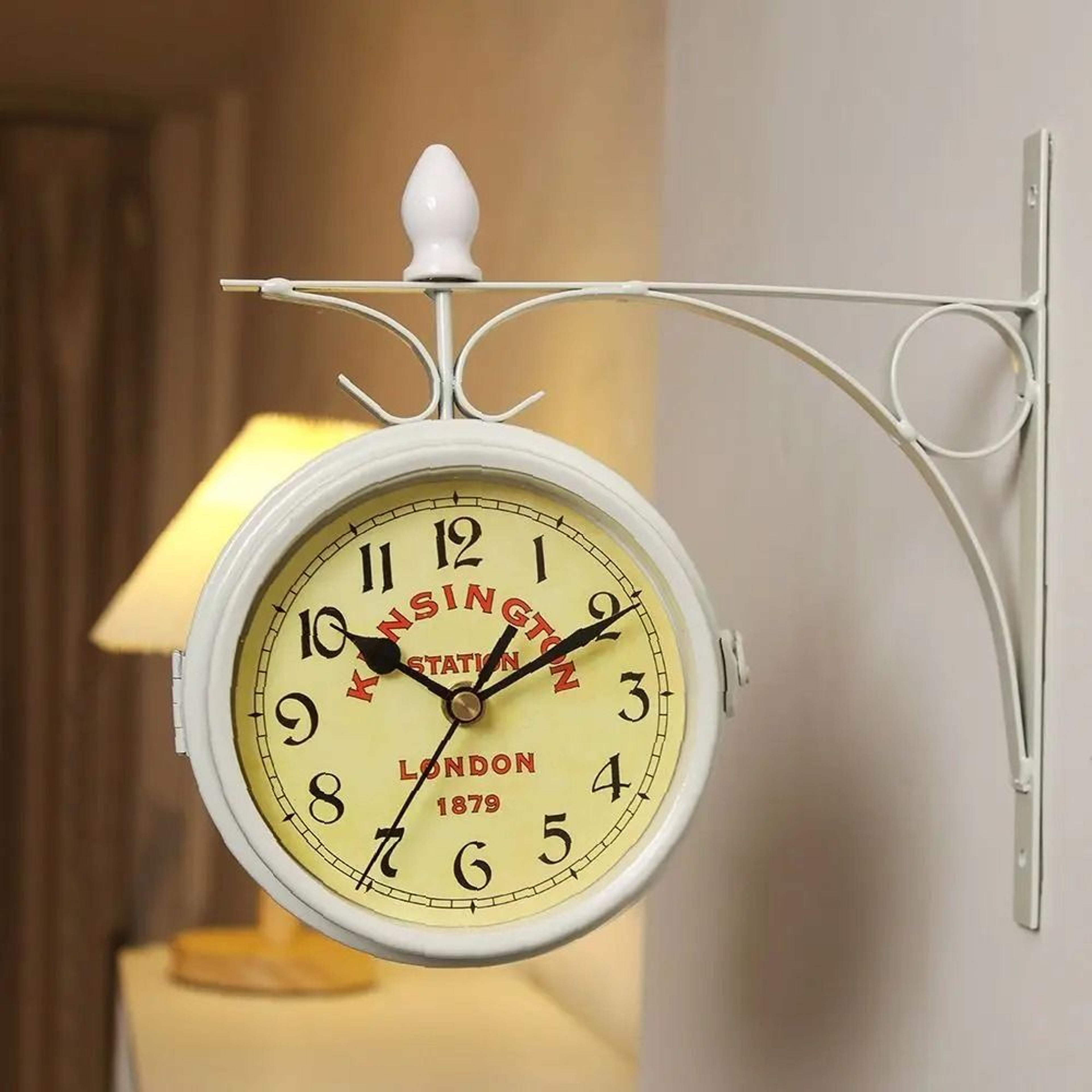 Vintage Double Sided Wall Clock Retro Metal Train Station Style 4