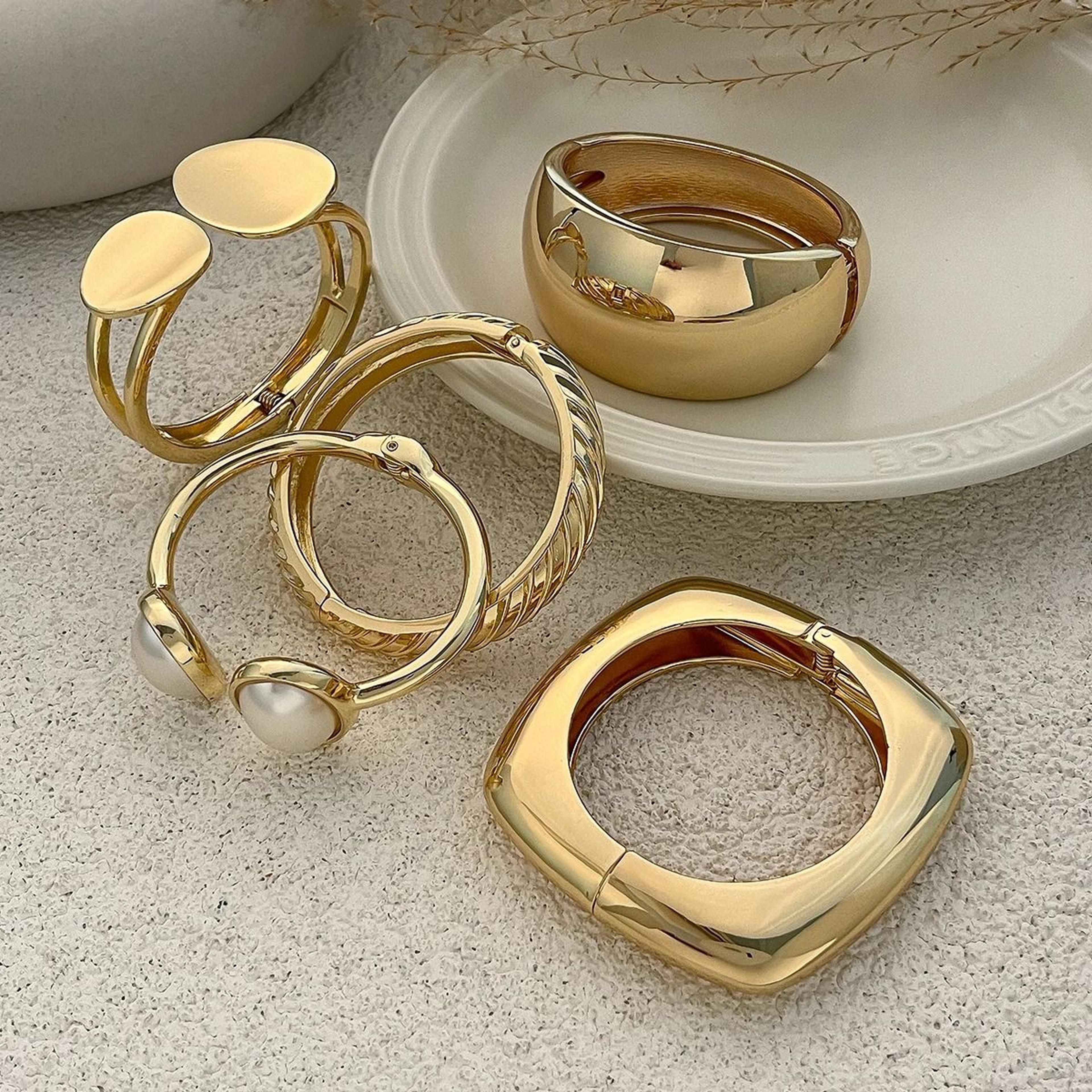 Chunky Gold Punk Bangle Bracelet Heavy Metal Spring Cuff Jewelry 7