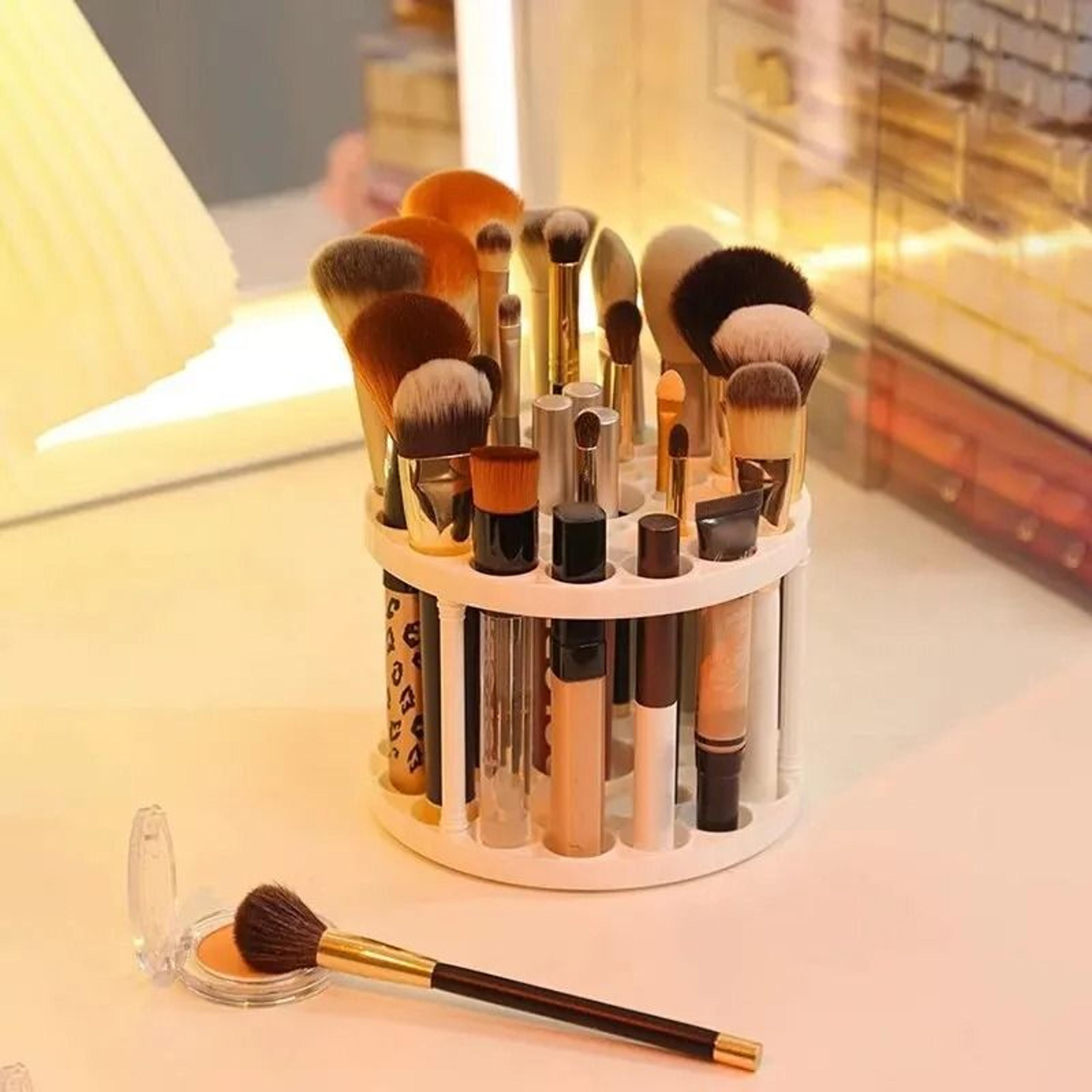 Makeup Brush Organizer Cosmetic Storage Rack Multi Slot Vanity Makeup Organizer Box 8