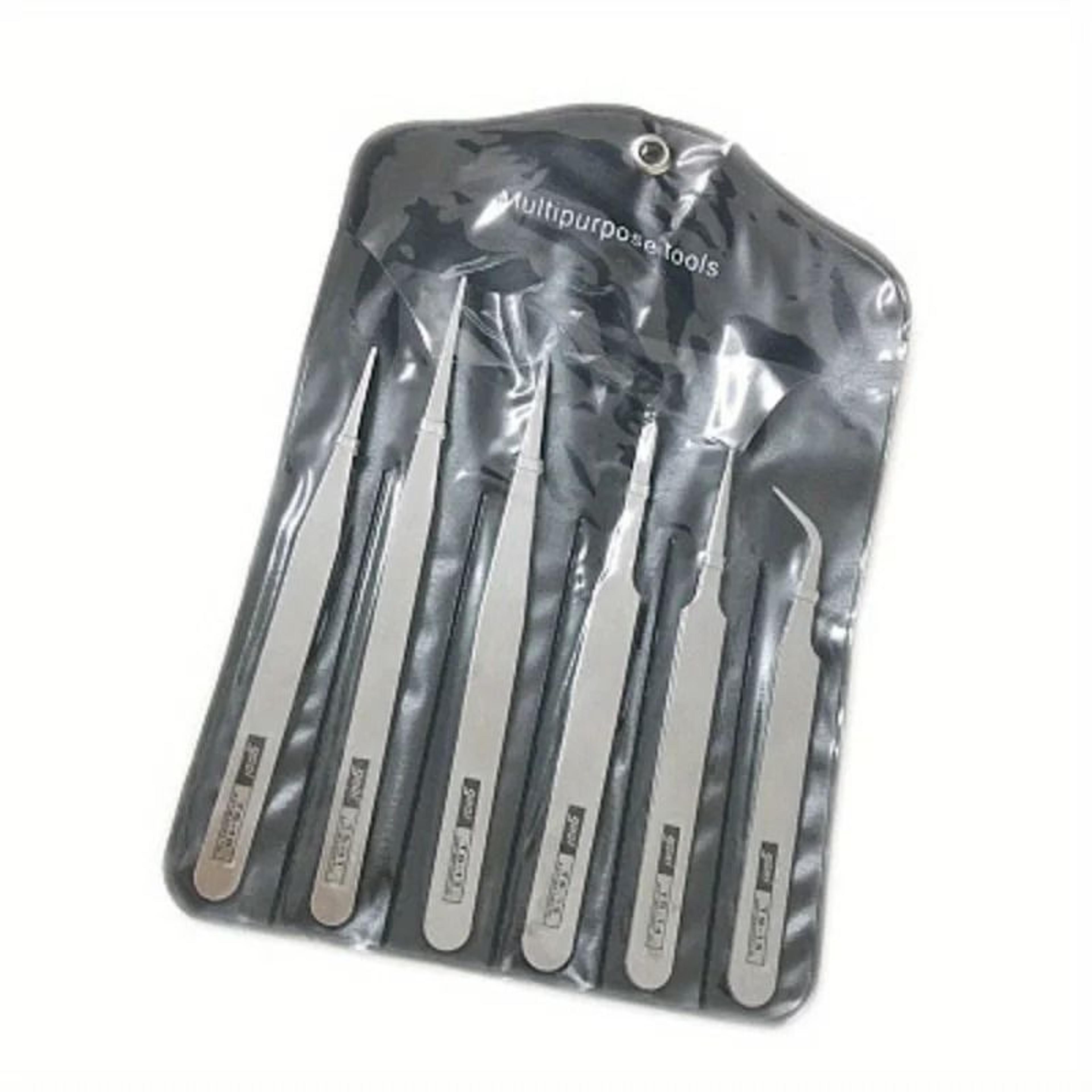 6 Piece Precision Tweezers Set Stainless Steel Fine Tip Repair Tools 0