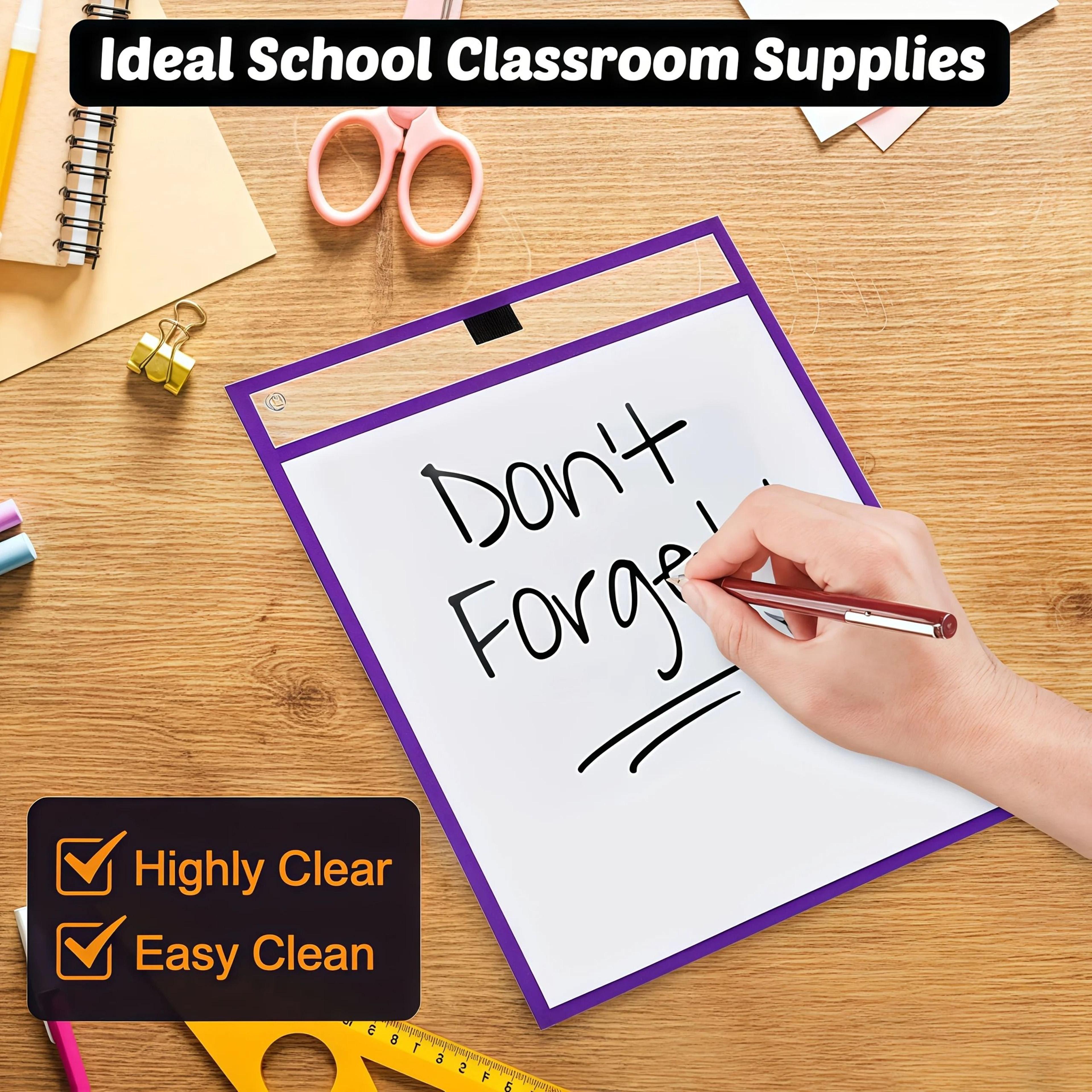 Extra Large Reusable Dry Erase Pockets Set Classroom Worksheet Sleeves 20pcs 1