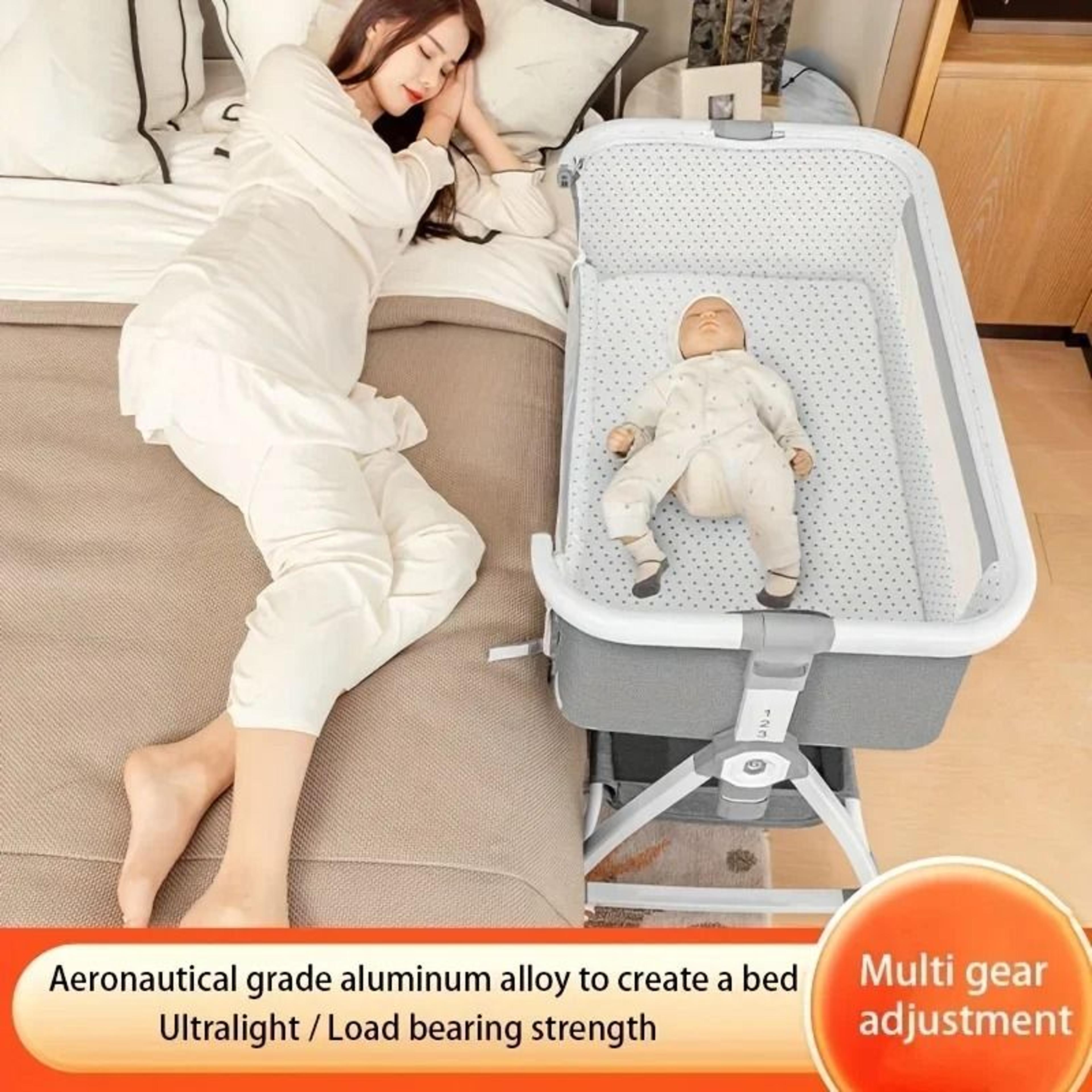 Portable Bedside Baby Crib Adjustable Co Sleeper Foldable Bassinet With Wheels 4