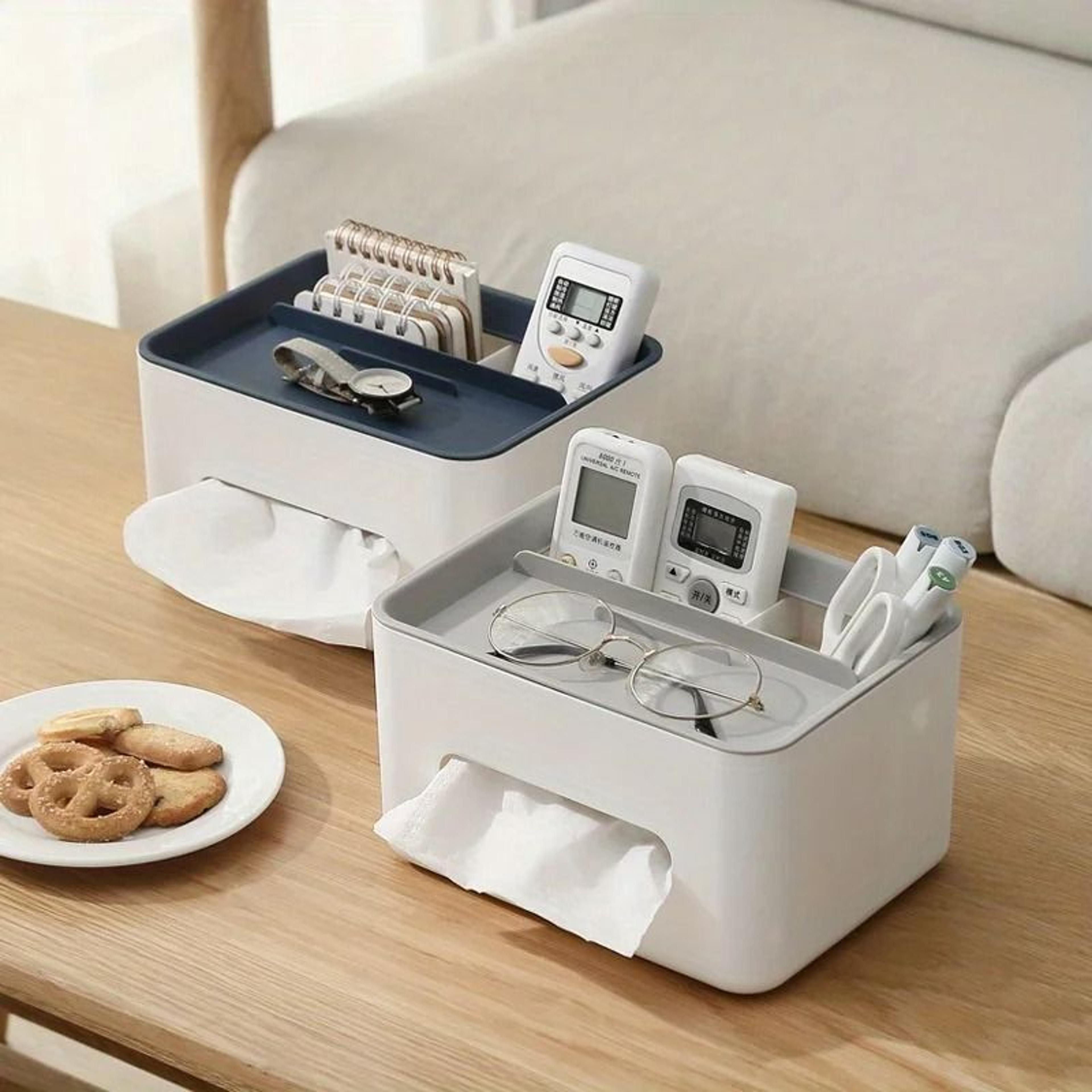 Multi Functional Desktop Storage Box Tissue Organizer With Drawer And Remote Holder 7