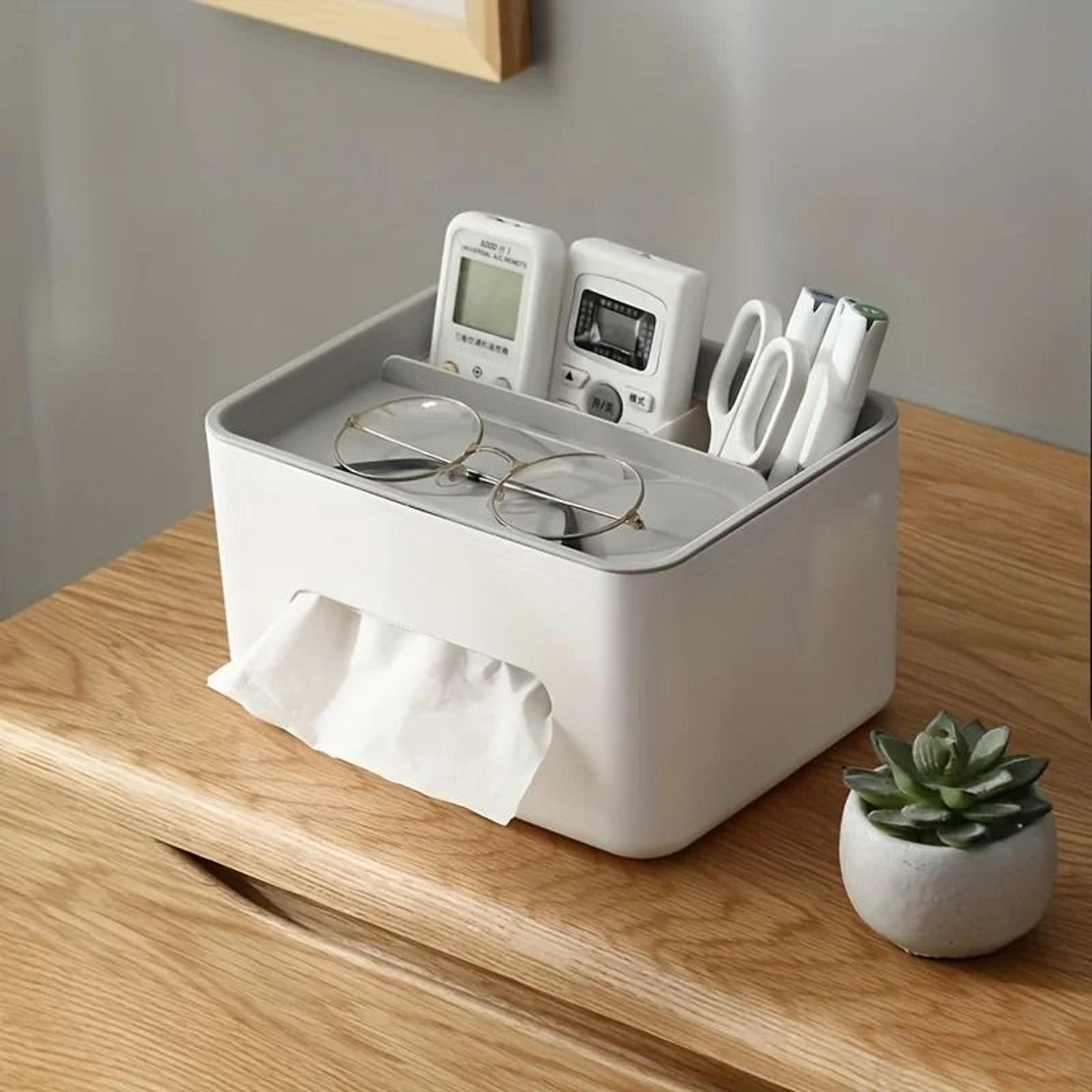 Multi Functional Desktop Storage Box Tissue Organizer With Drawer And Remote Holder 8