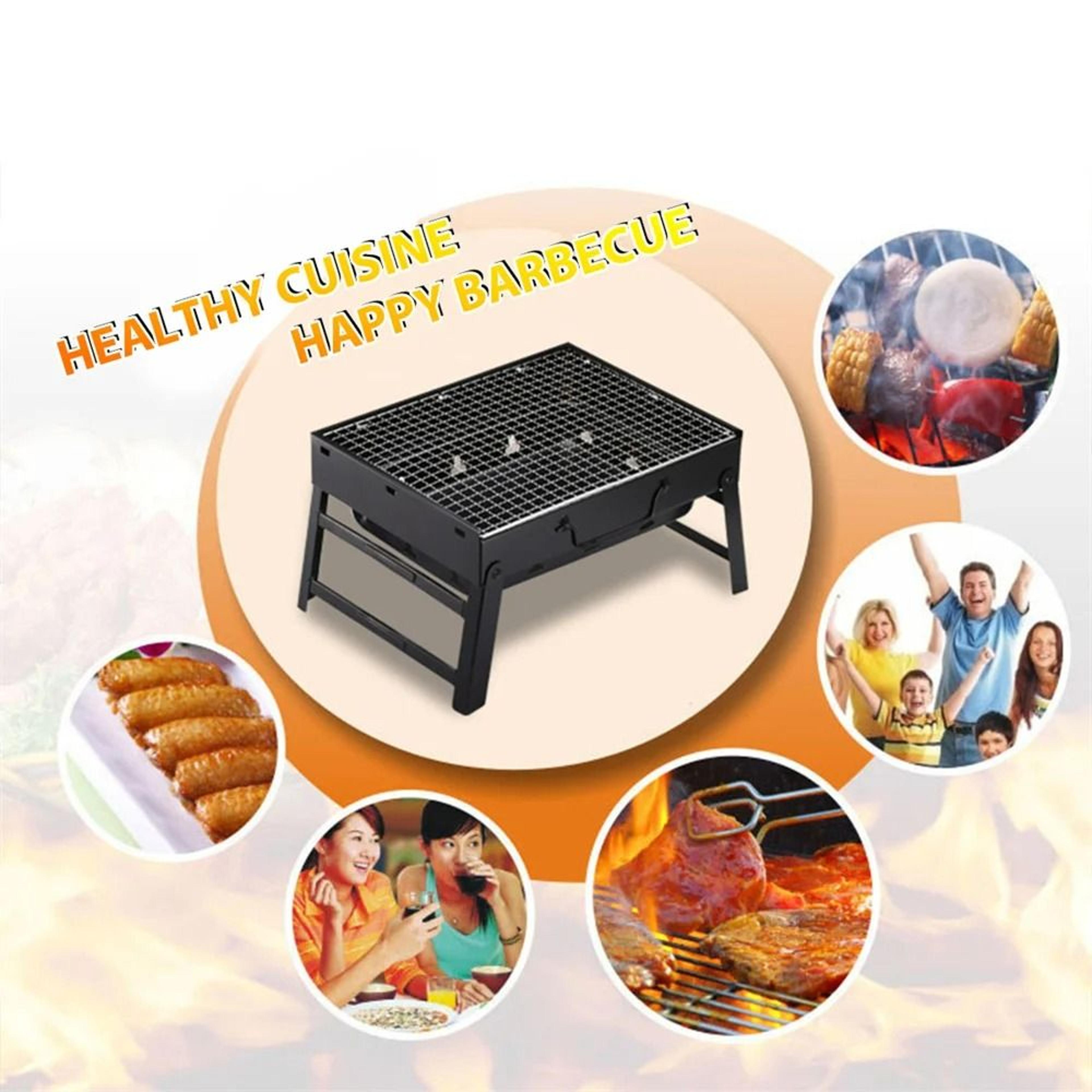 Portable Foldable Charcoal BBQ Grill Outdoor Camping Barbecue Stove Set 5