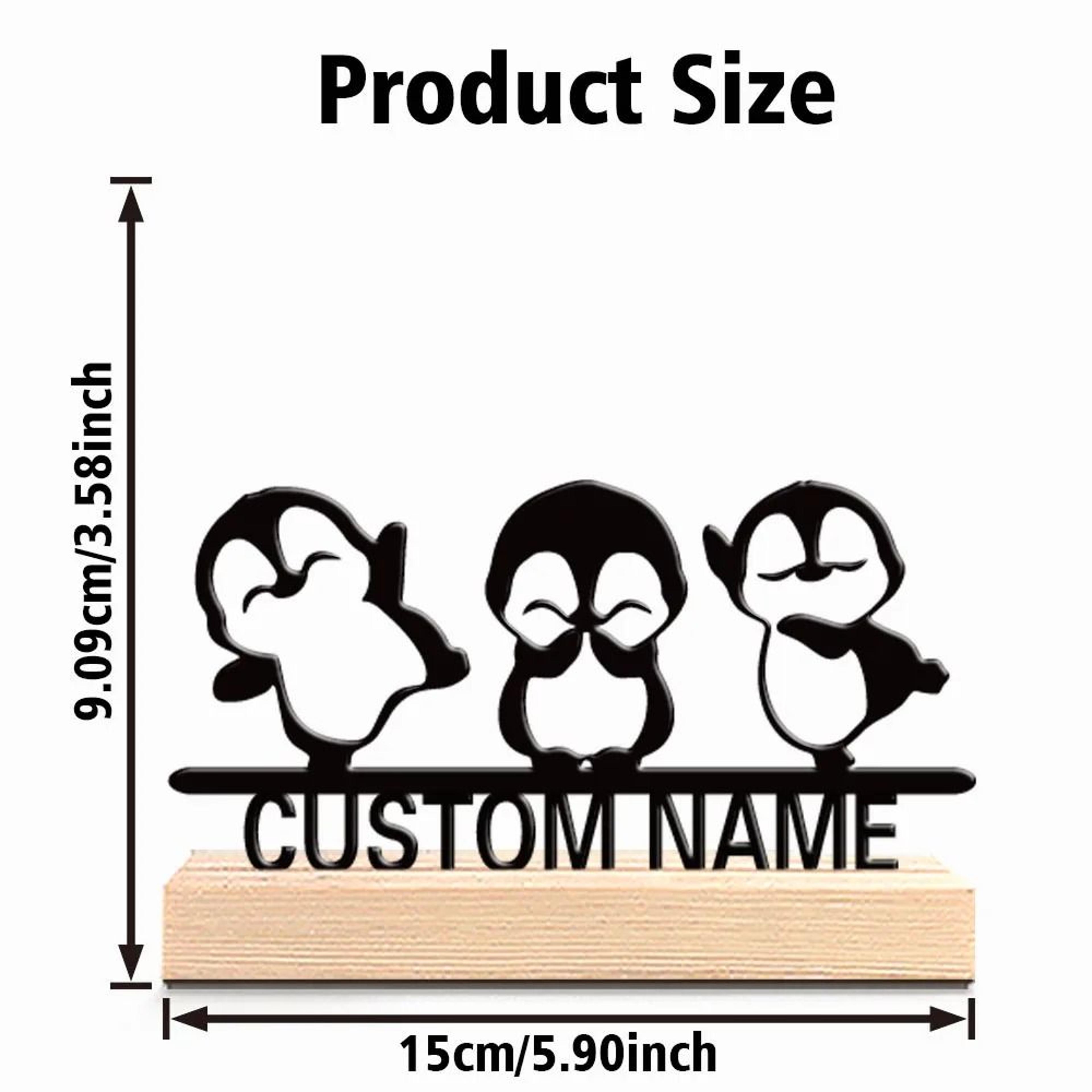 Cute Penguin Metal Sculpture Decor With Wooden Base Animal Figurine 5