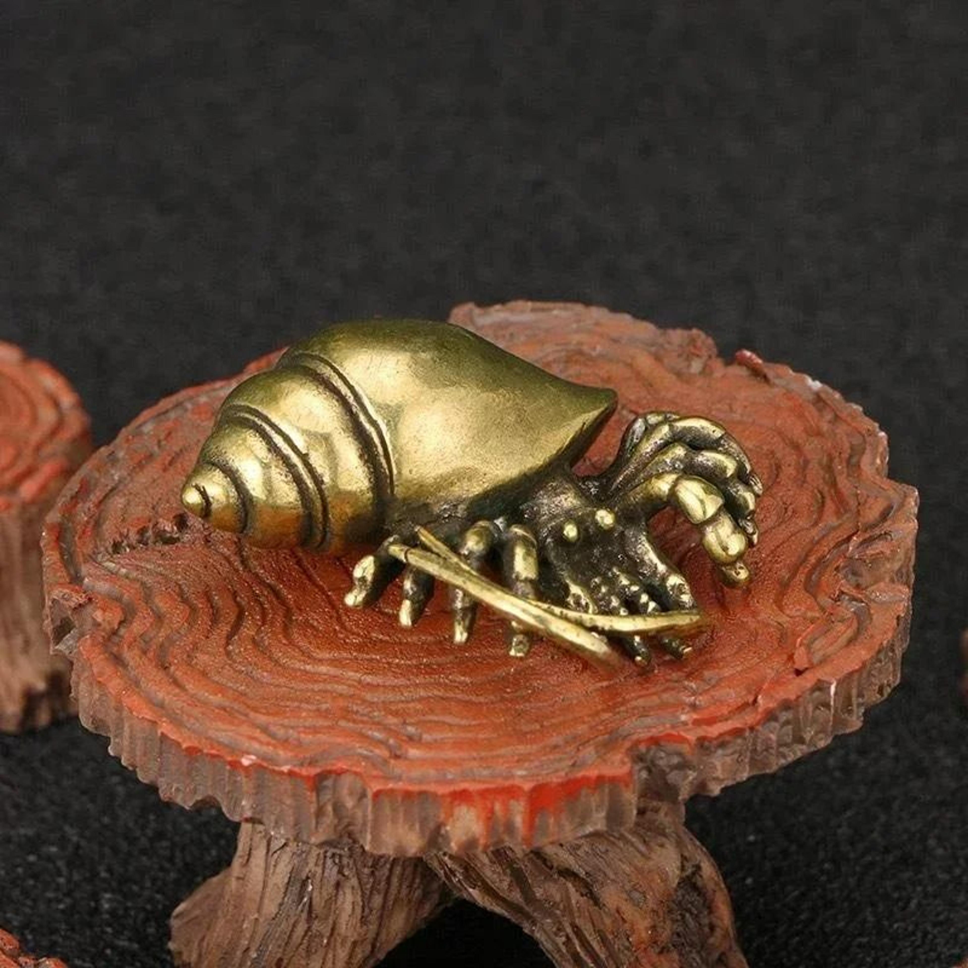 vintage brass hermit crab figurine nautical desk decor ocean themed ornament
