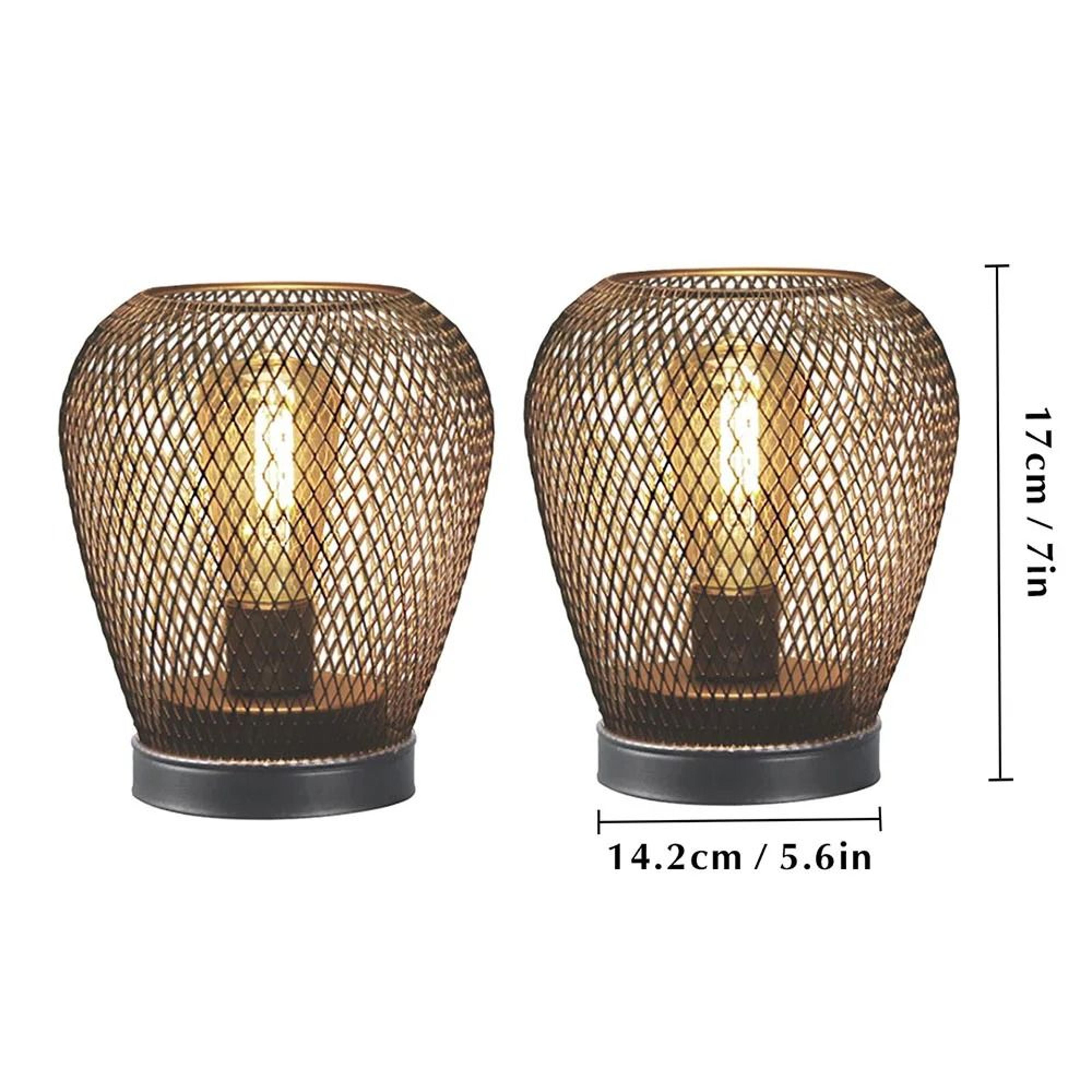 LED Lantern Table Lamp Set Metal Cage Cordless Decorative Light 1