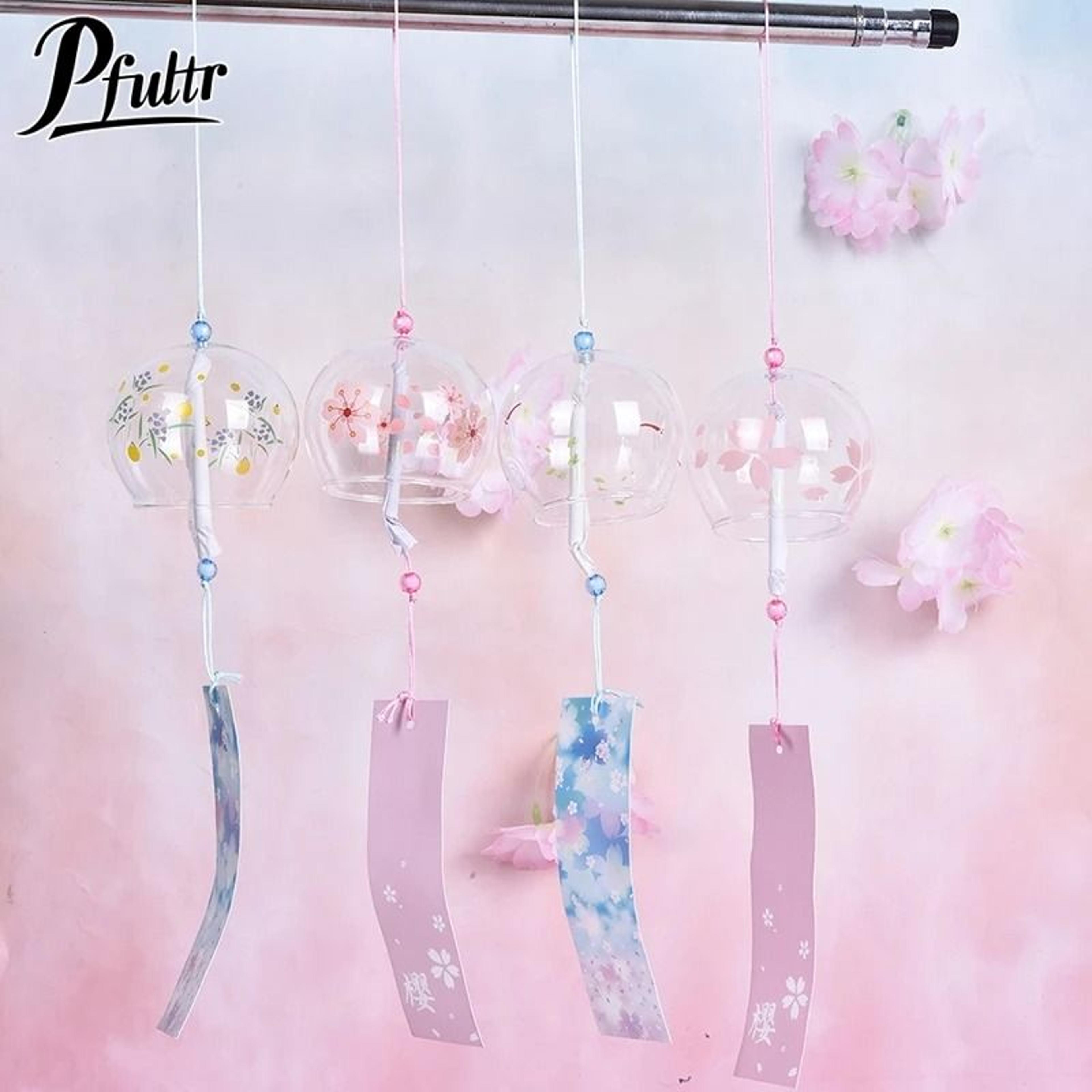 Japanese Glass Wind Chime Sakura Cherry Blossom Hanging Bell Decor 9