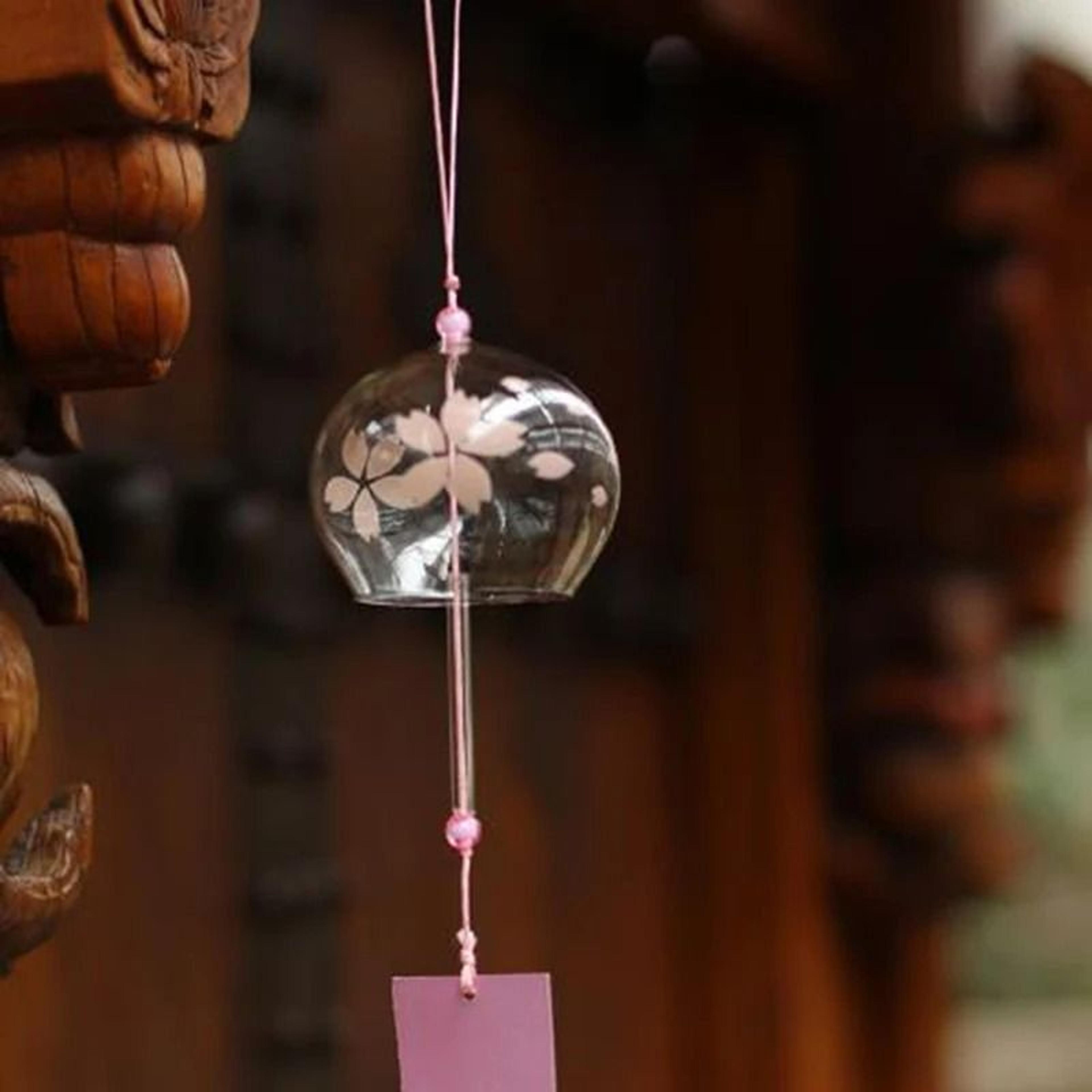 Japanese Glass Wind Chime Sakura Cherry Blossom Hanging Bell Decor 8