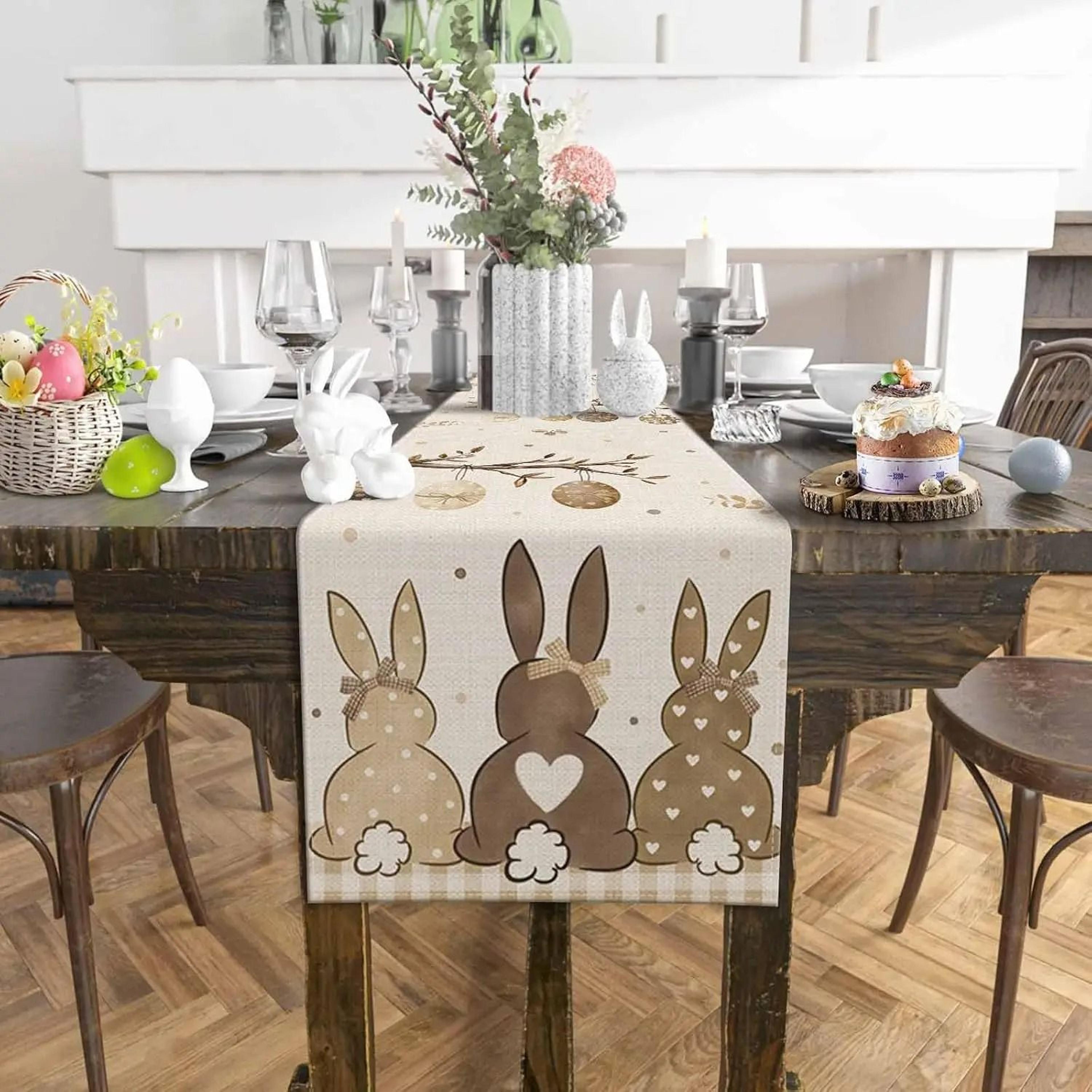 Easter Bunny Table Runner Linen Farmhouse Spring Table Decor For Dining Table 5
