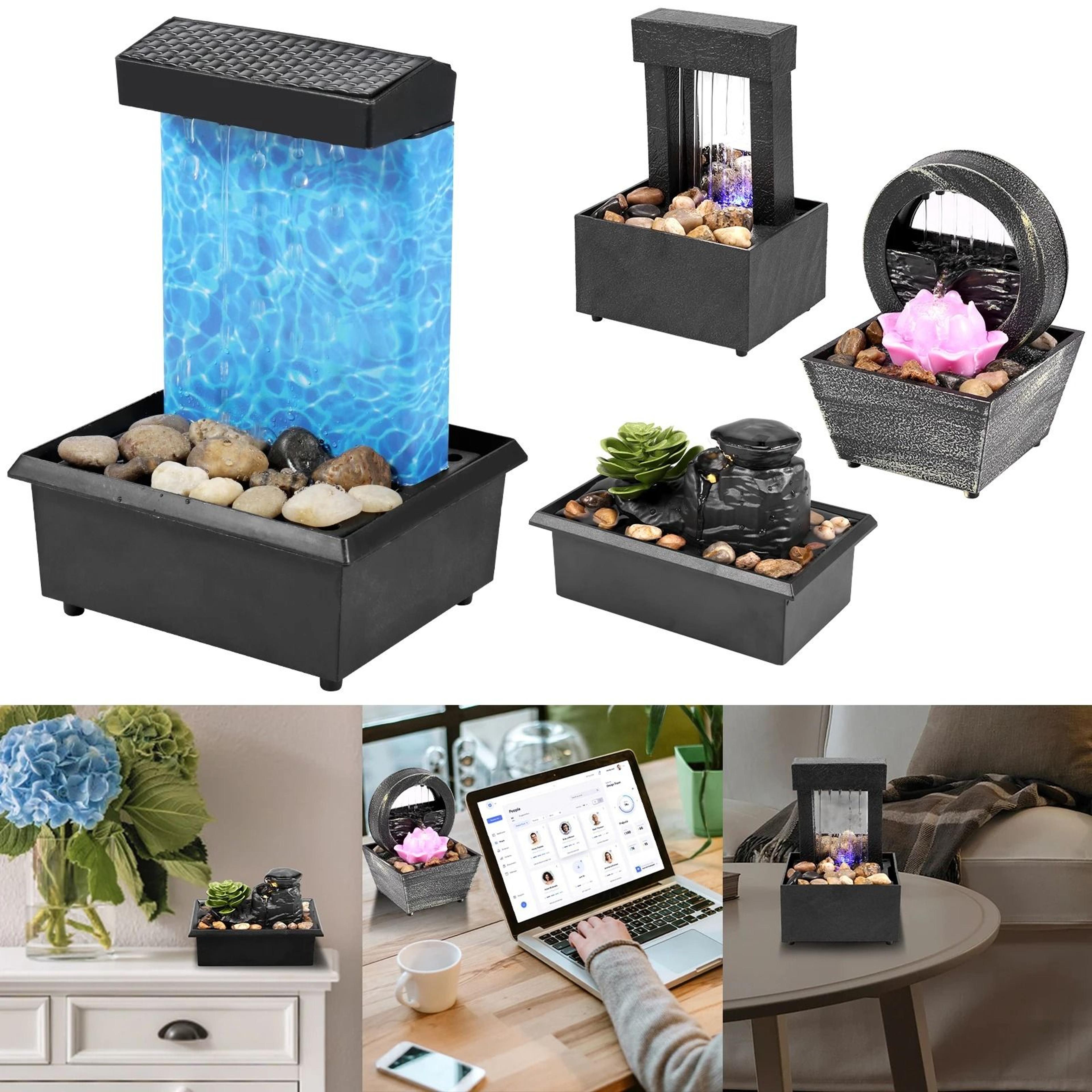 Tabletop Water Fountain Mini Desktop Waterfall With LED Light USB Powered 13