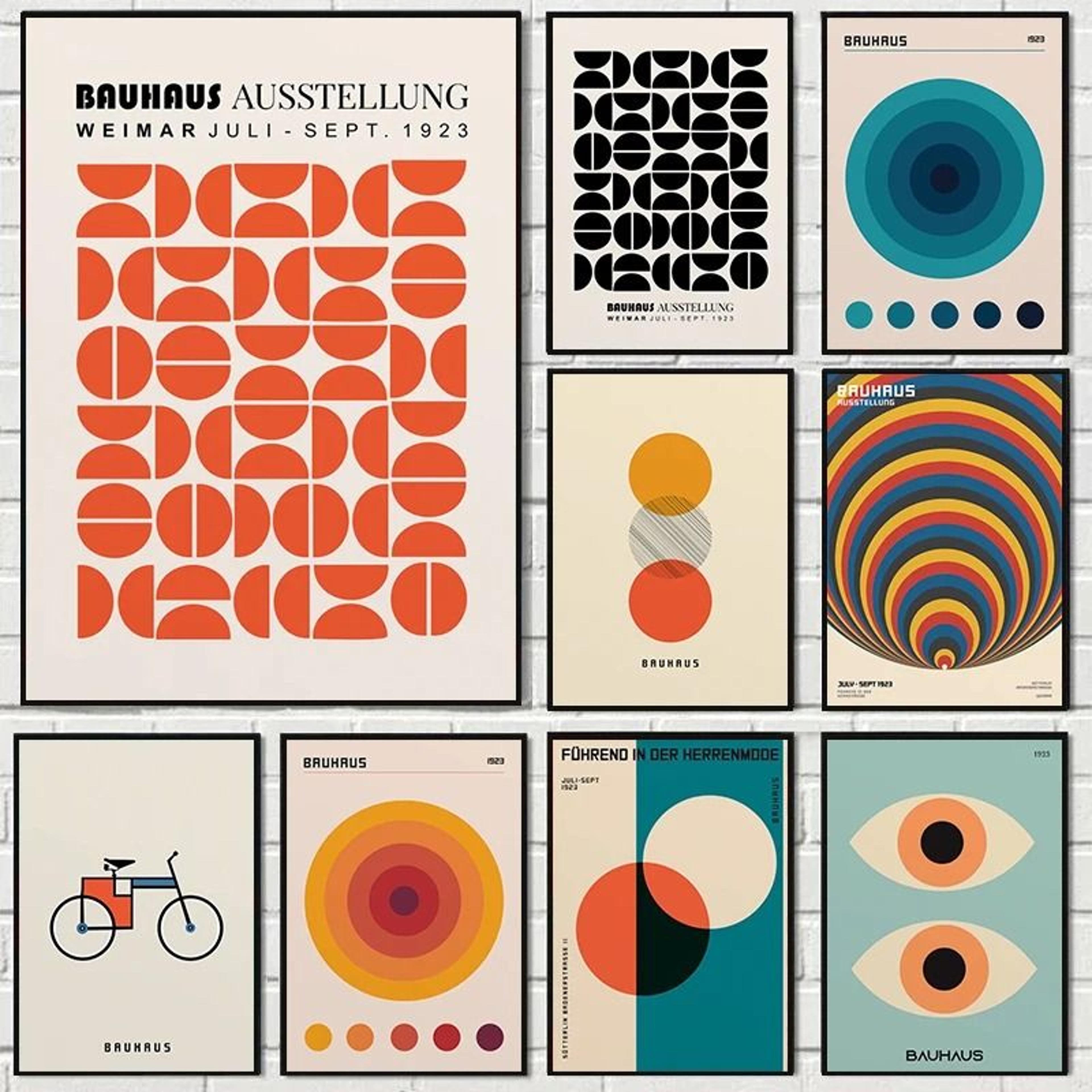 abstract bauhaus wall art orange geometric canvas poster decor