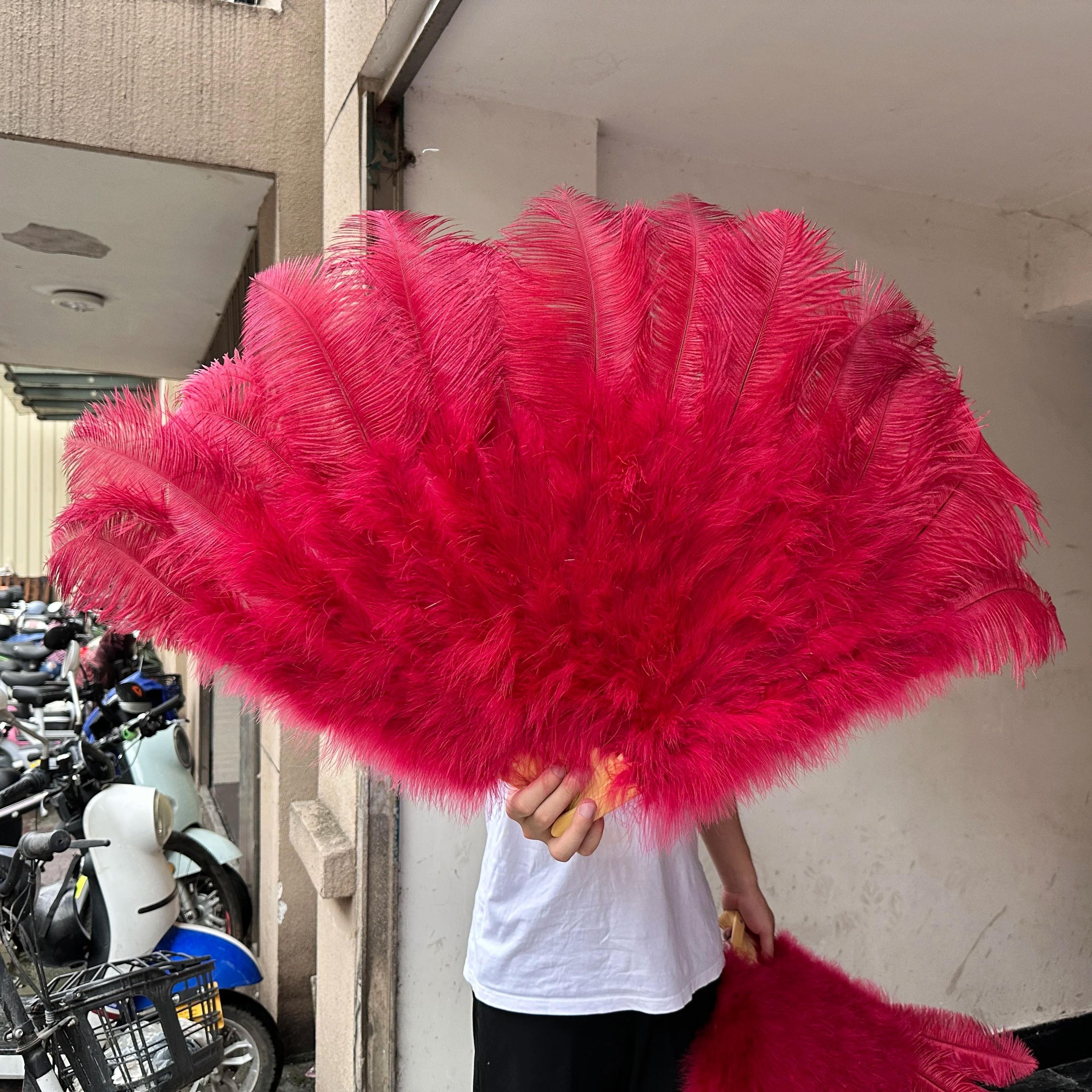 Large Ostrich Feather Fan Folding Dance Performance Stage Prop 10