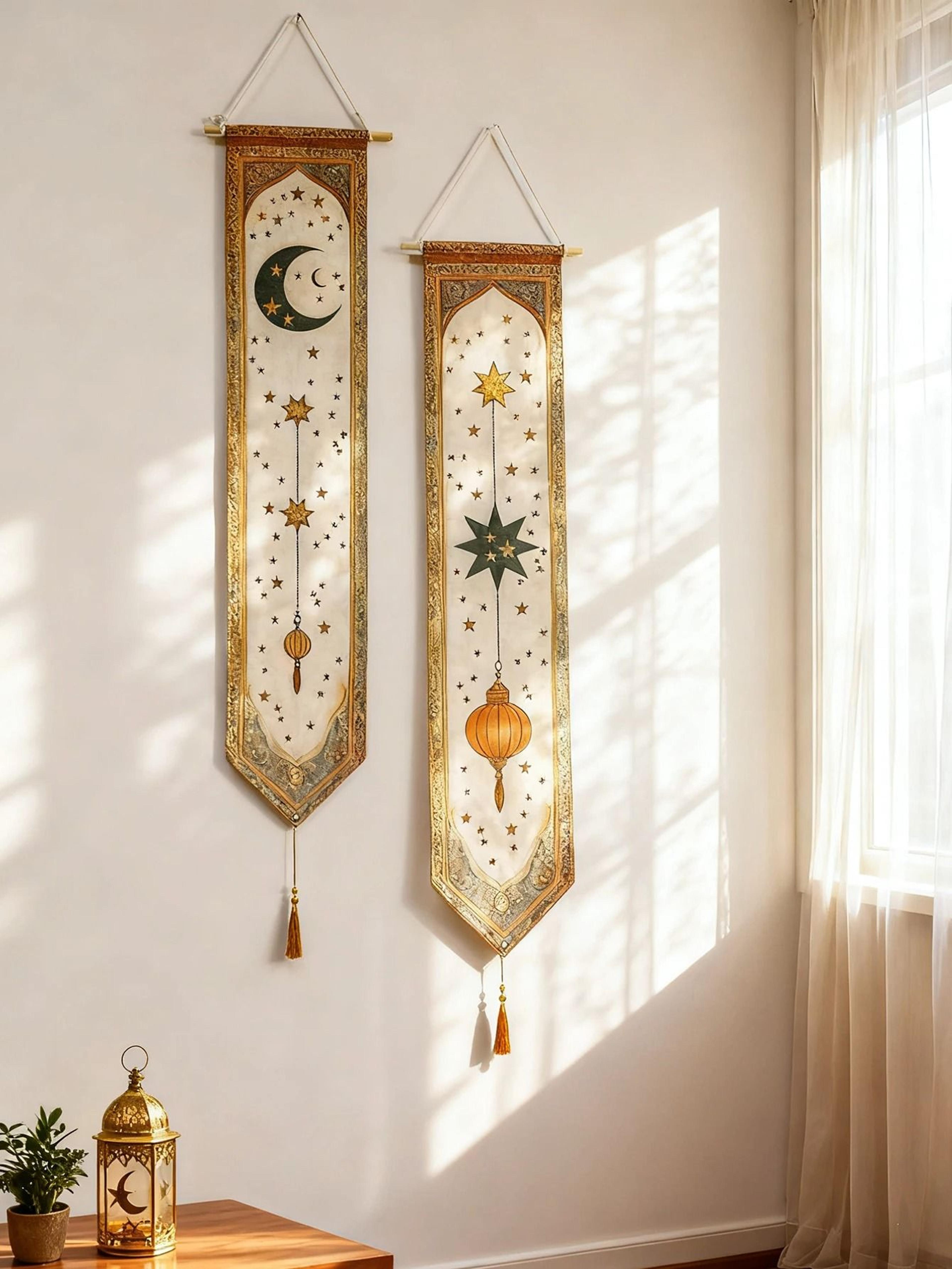Ramadan Wall Banner Eid Mubarak Decorations Islamic Moon Star Tapestry 6