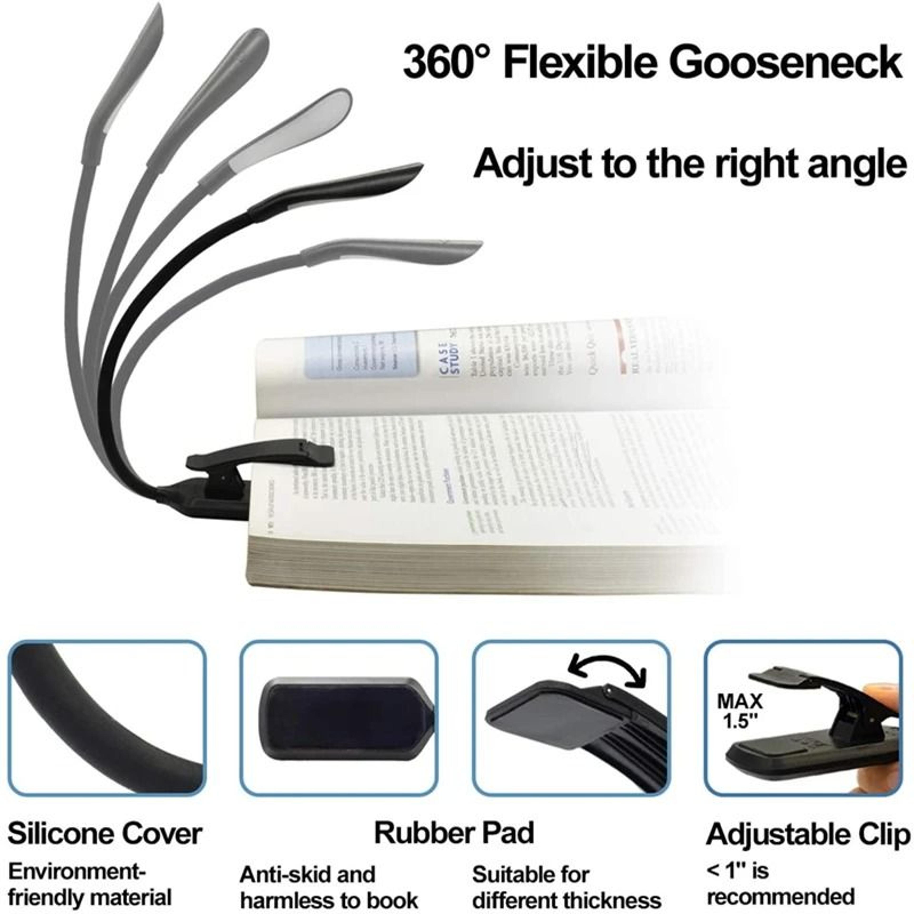 USB Rechargeable Book Light Clip On Portable LED Reading Lamp Flexible Night Light 6