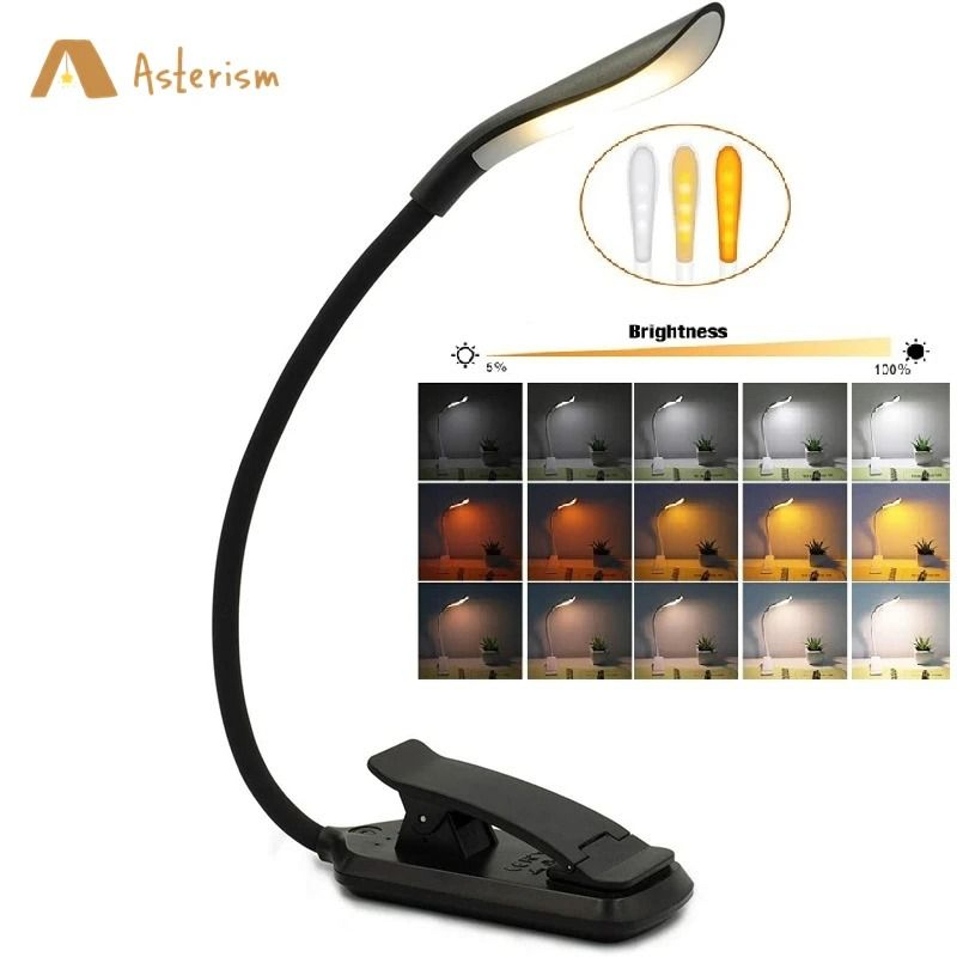 USB Rechargeable Book Light Clip On Portable LED Reading Lamp Flexible Night Light 8