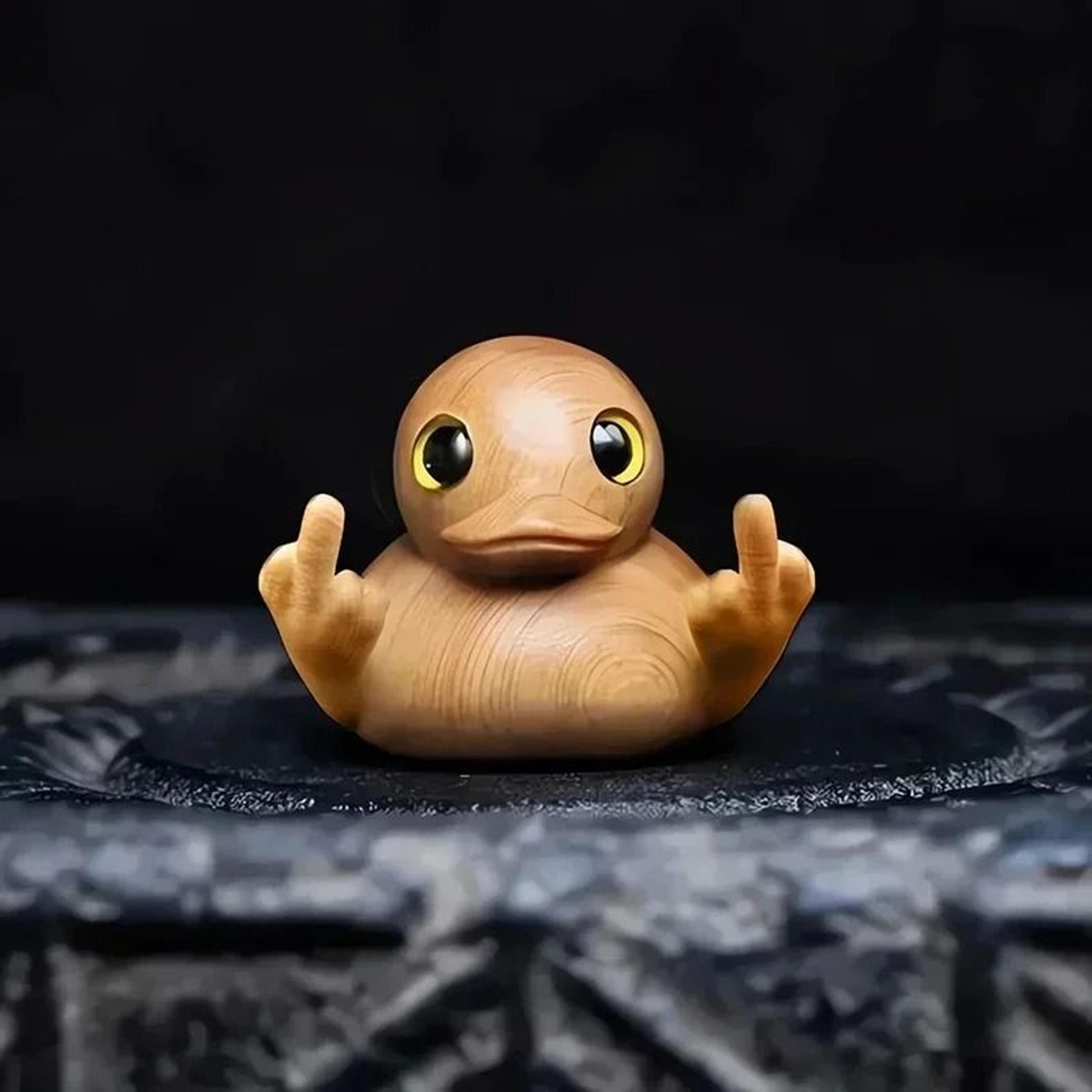 Funny Duck Statue Wooden Middle Finger Duck Figurine Quirky Desk Decoration 6