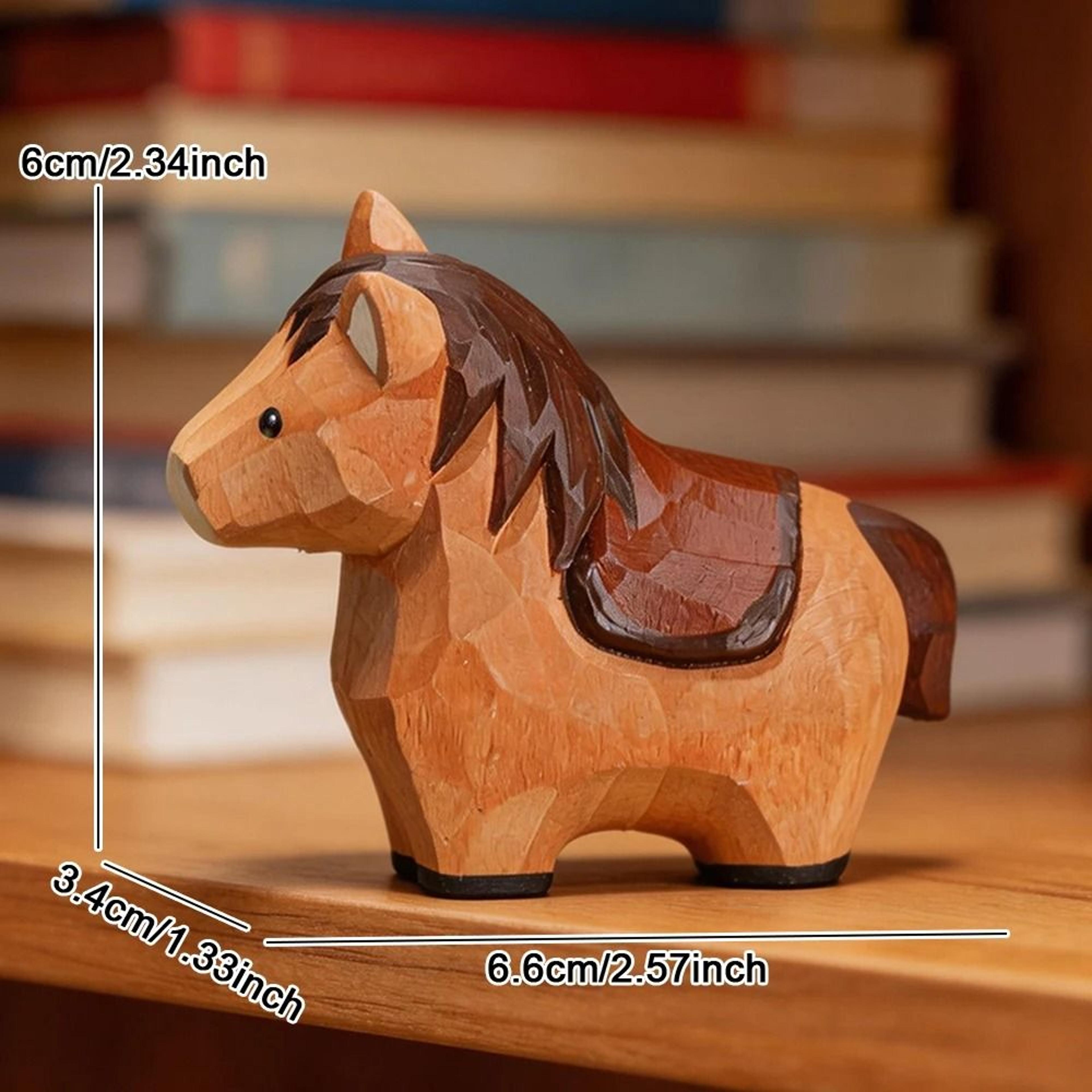 Hand Carved Wooden Horse Figurine Rustic Animal Desk Decor Ornament 8