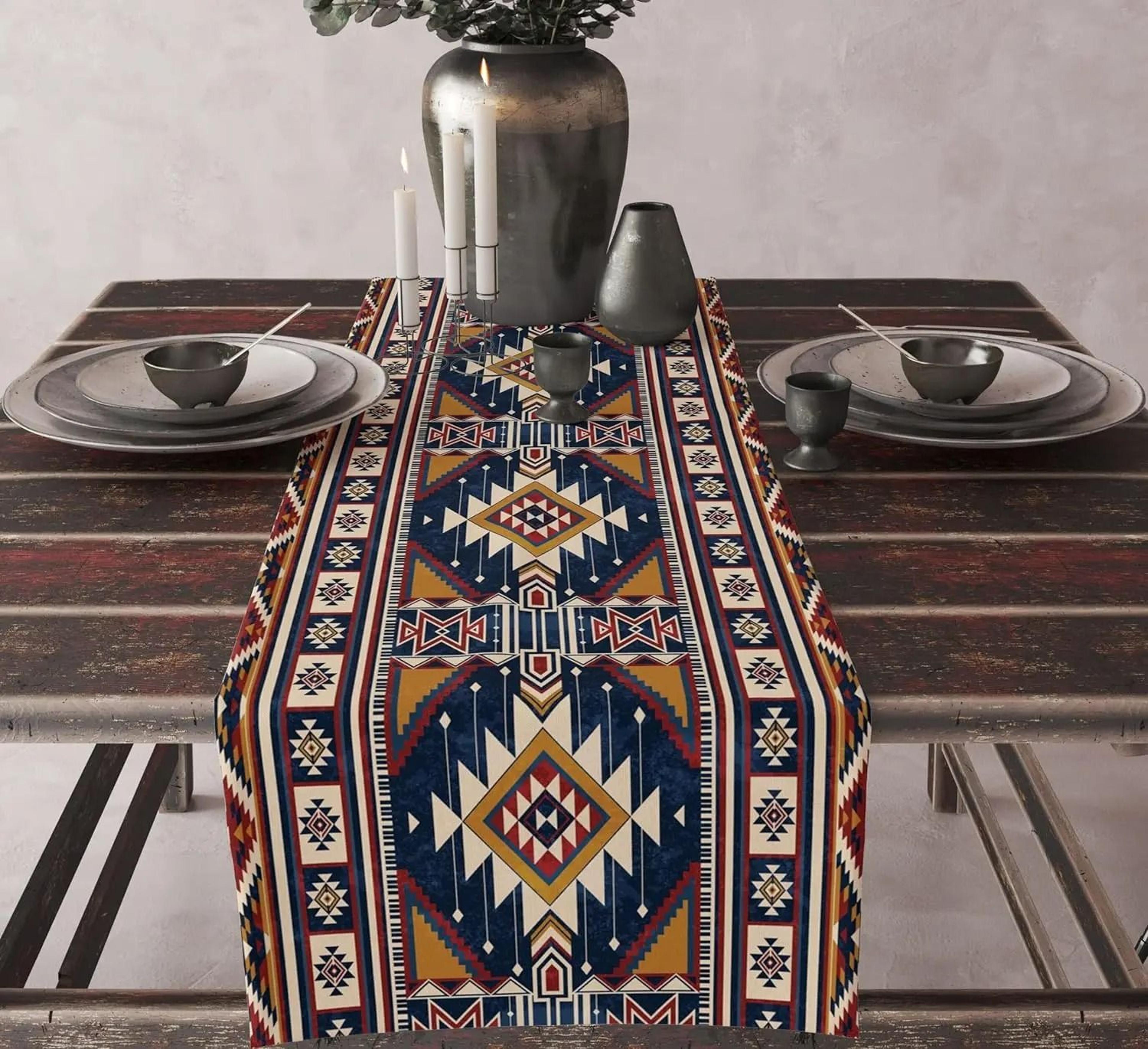 Boho Aztec Linen Table Runner Geometric Tribal Dining Table Decor 2