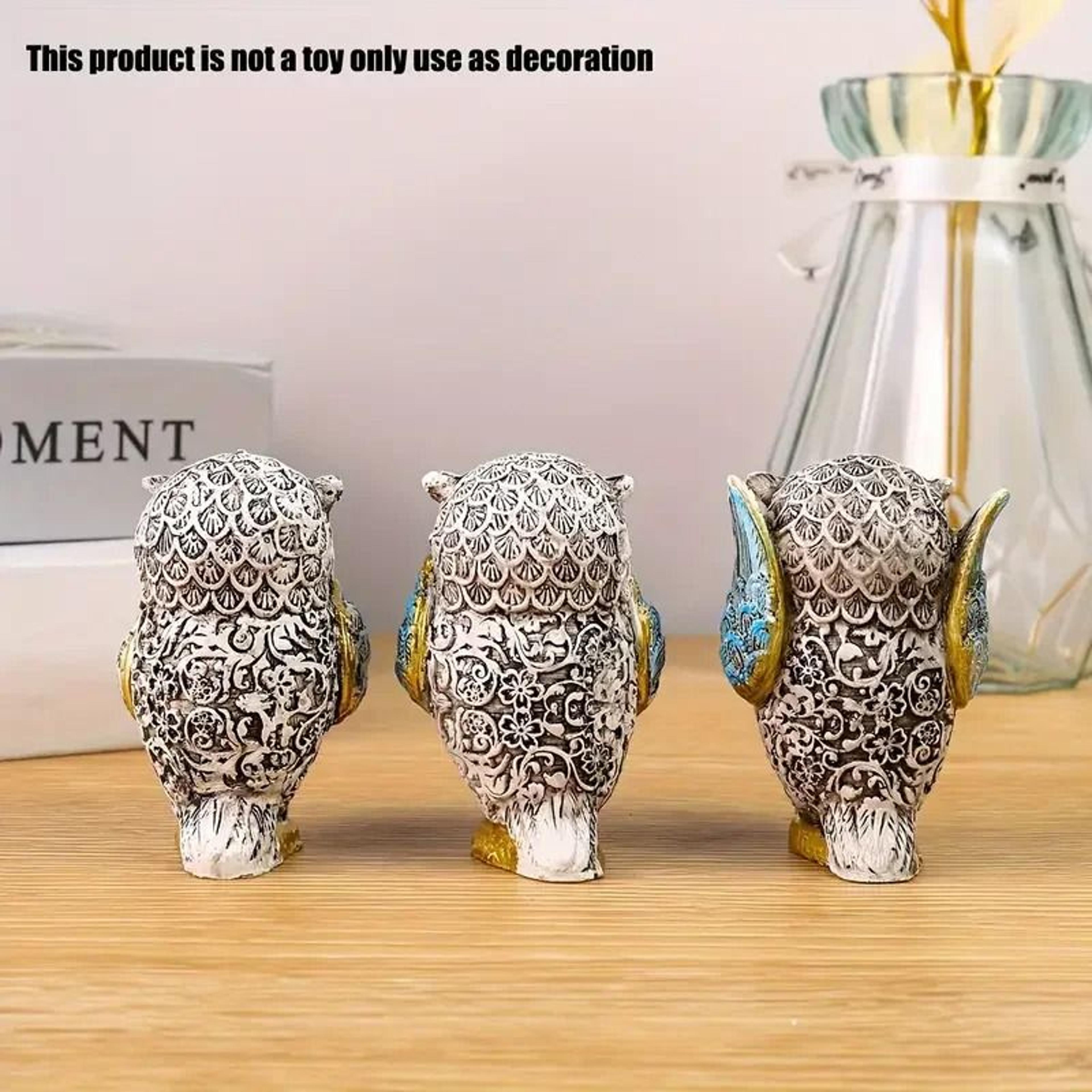 Resin Owl Figurine Set Decorative Animal Home Decor Statues 3