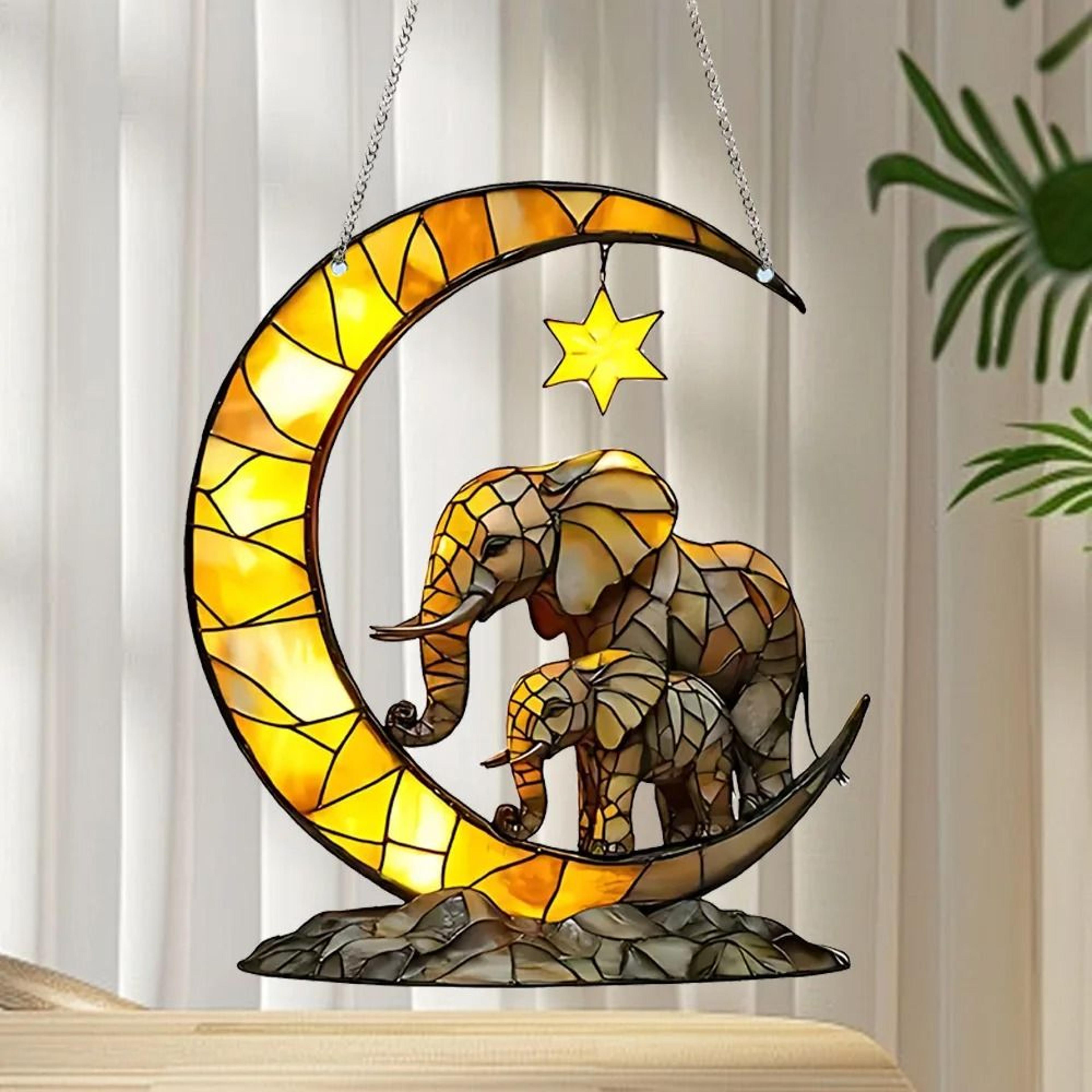 elephant family moon window hanging decor garden and bedroom ornament