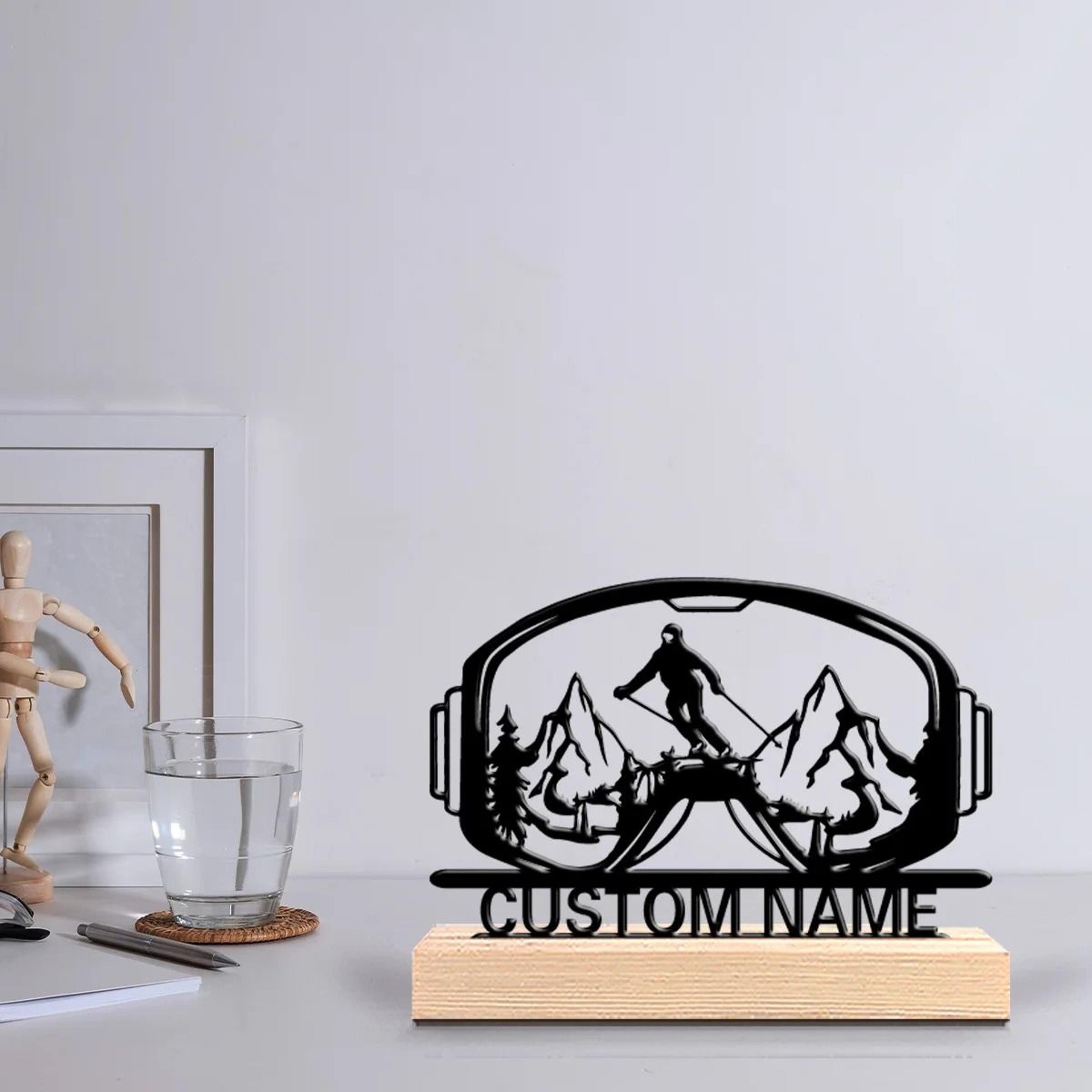 Personalized Skiing Metal Statue Custom Ski Gift With Wooden Base 5