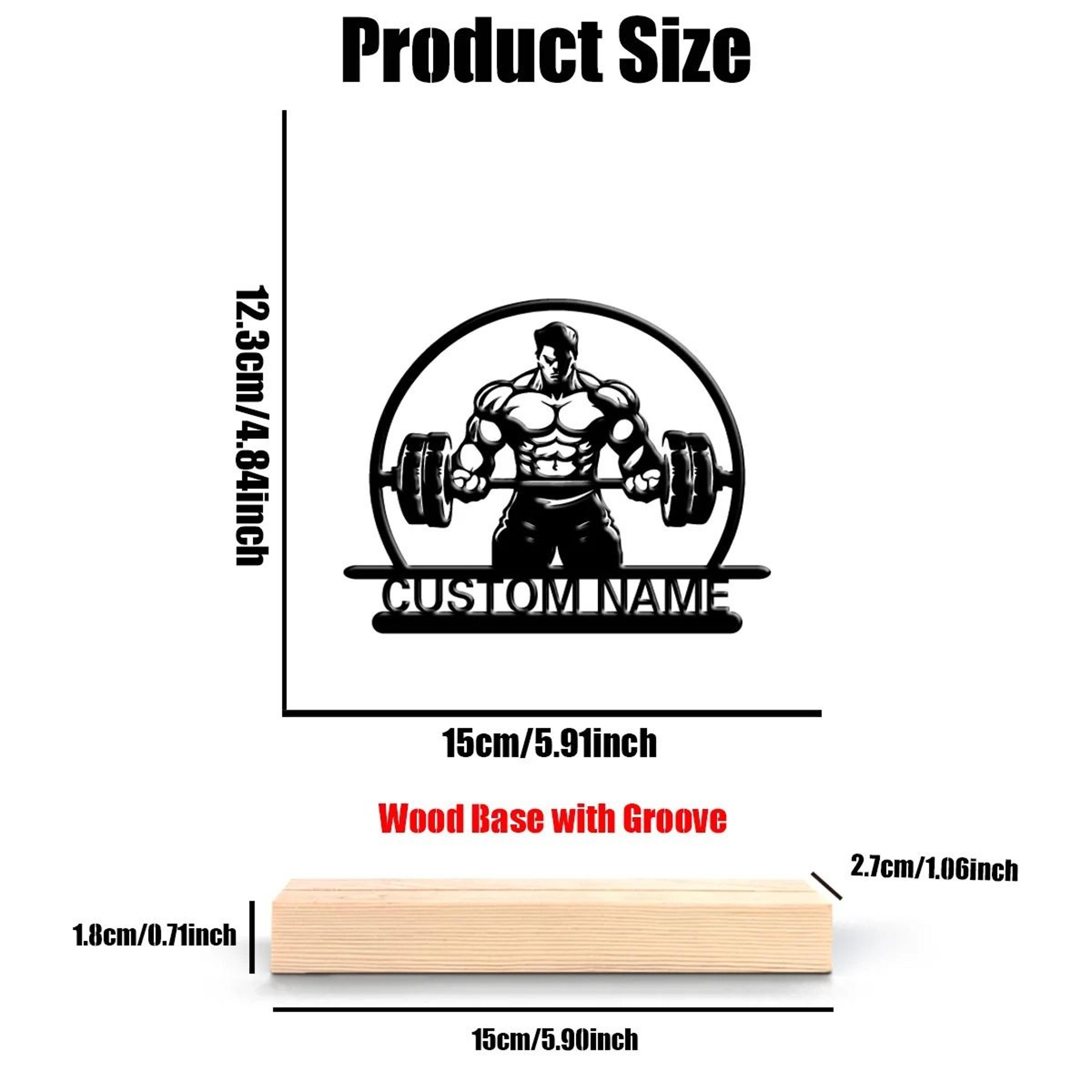 Personalized Weightlifting Metal Art Custom Gym Gift With Wooden Base 3