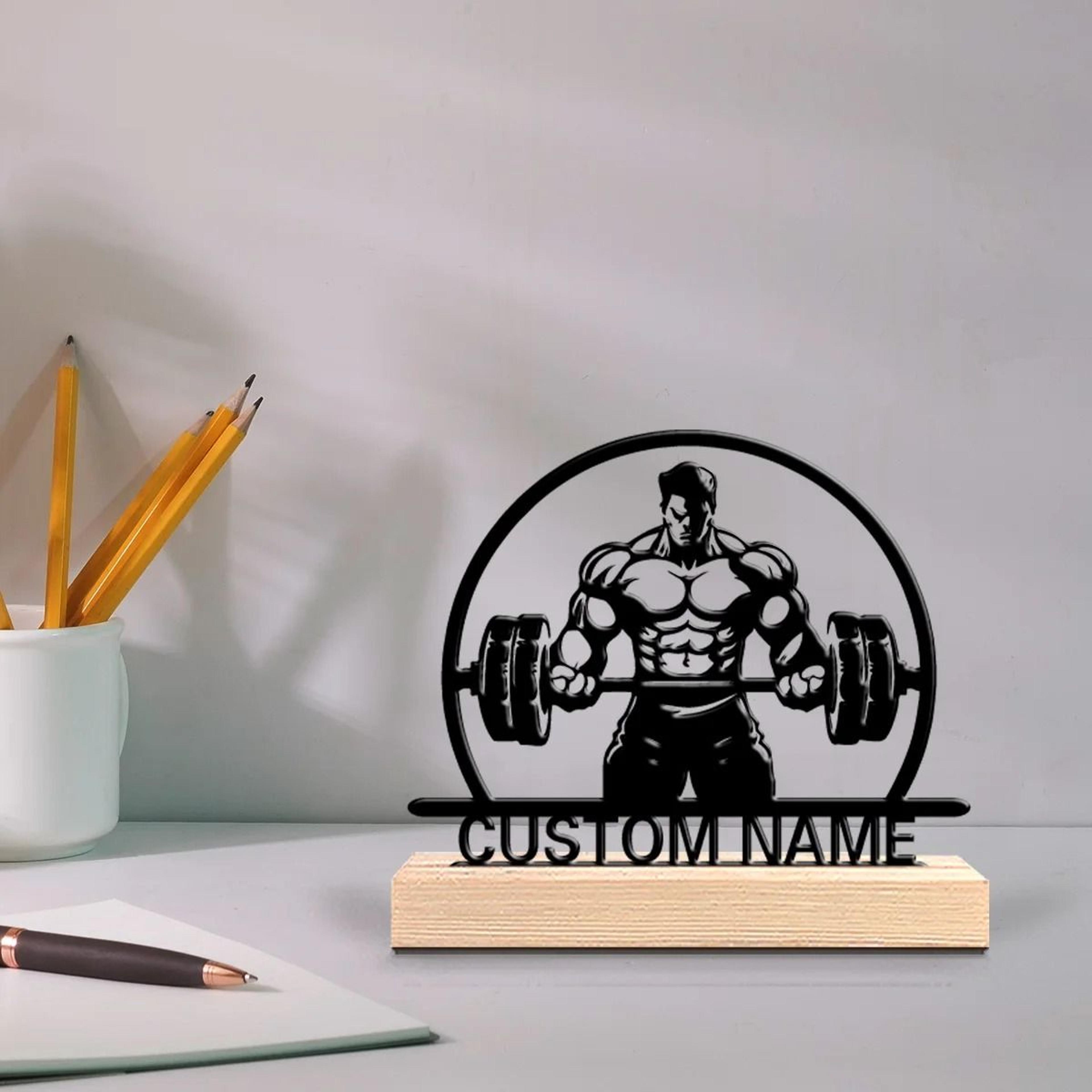 Personalized Weightlifting Metal Art Custom Gym Gift With Wooden Base 6