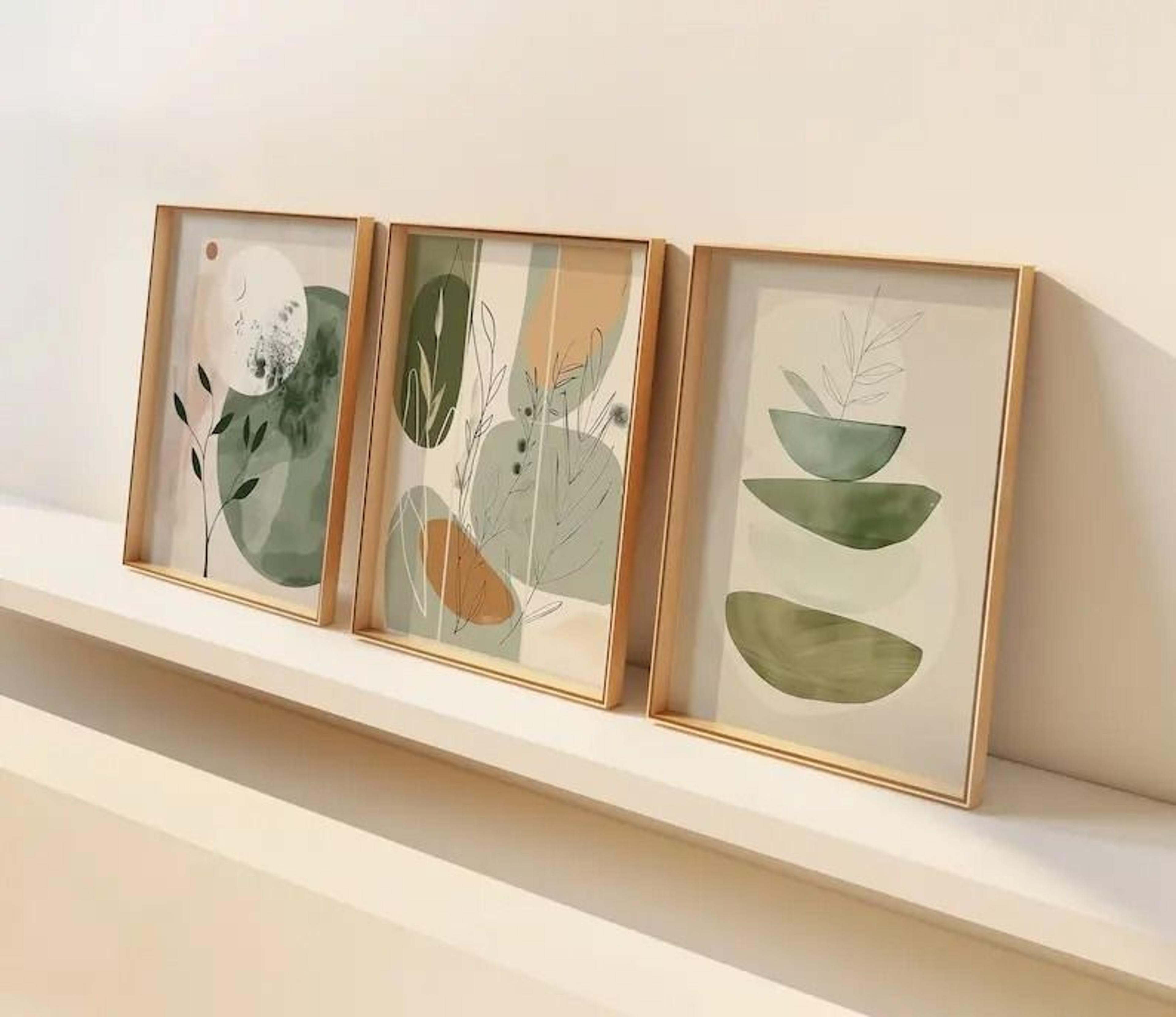 Bohemian Plant Canvas Prints Set Earth Tone Minimalist Wall Art Decor 1