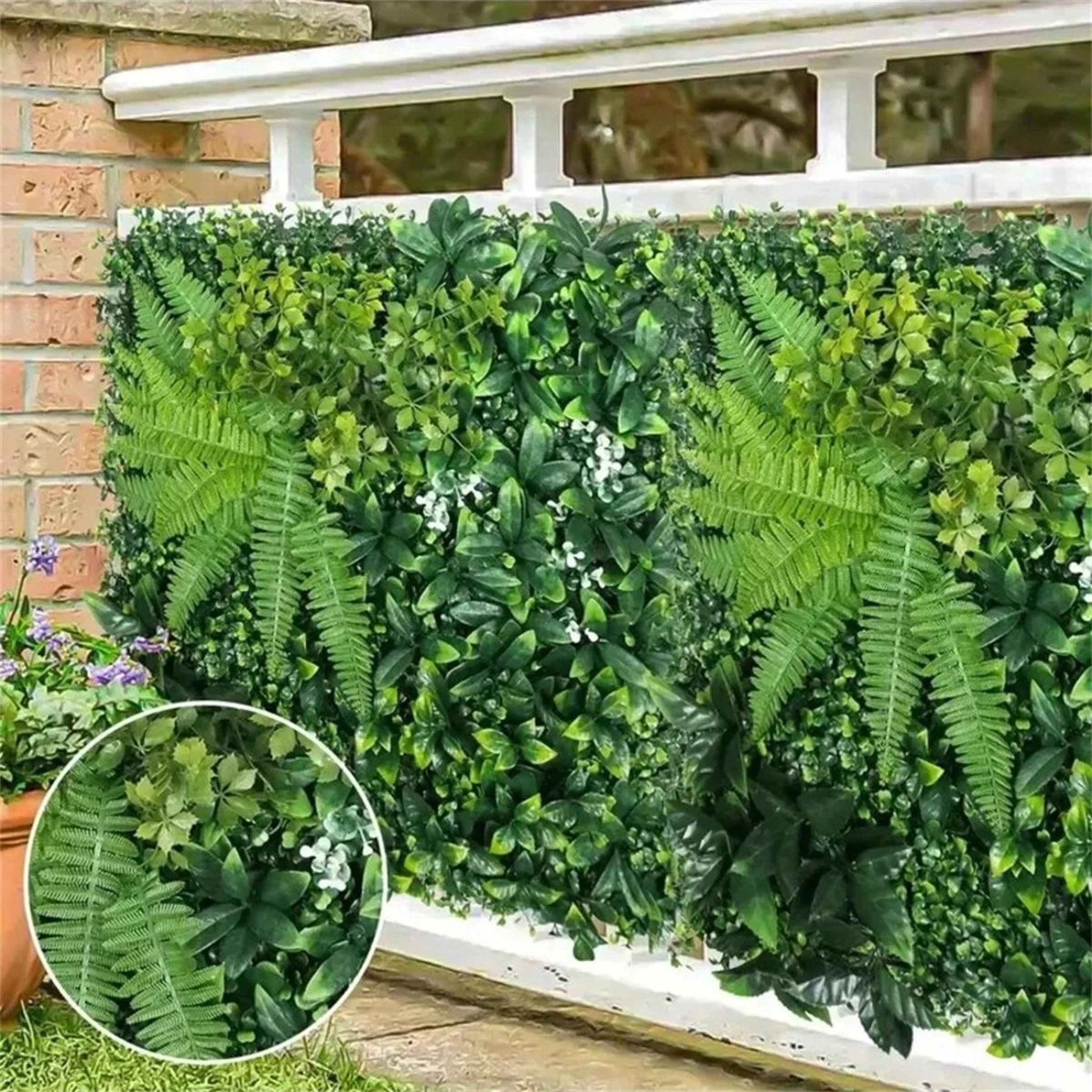 Artificial Grass Wall Panel Greenery Backdrop With Flowers Privacy Hedge Screen 0