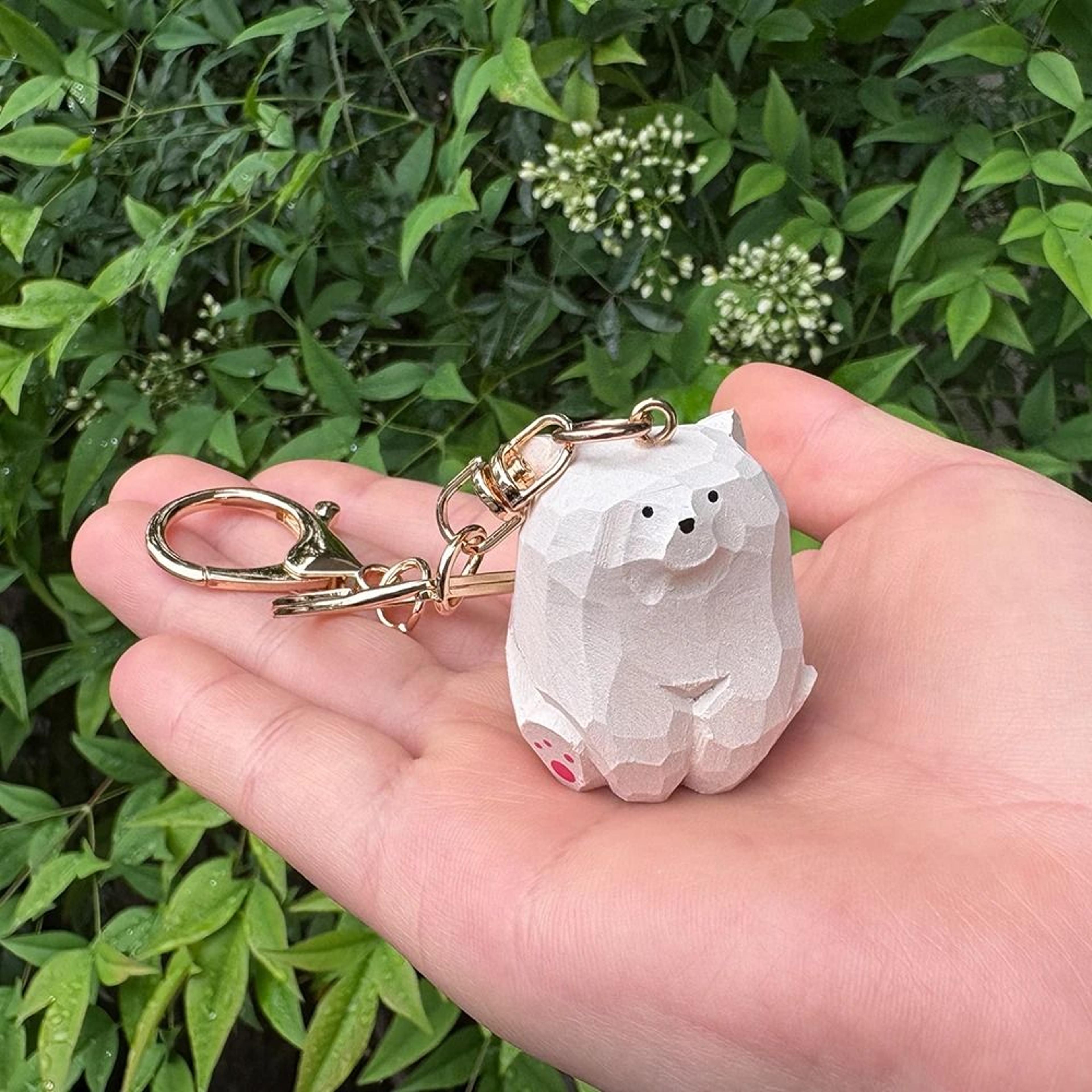 Wooden Bear Keychain Cute Cartoon Animal Hand Carved Couple Keychain 5