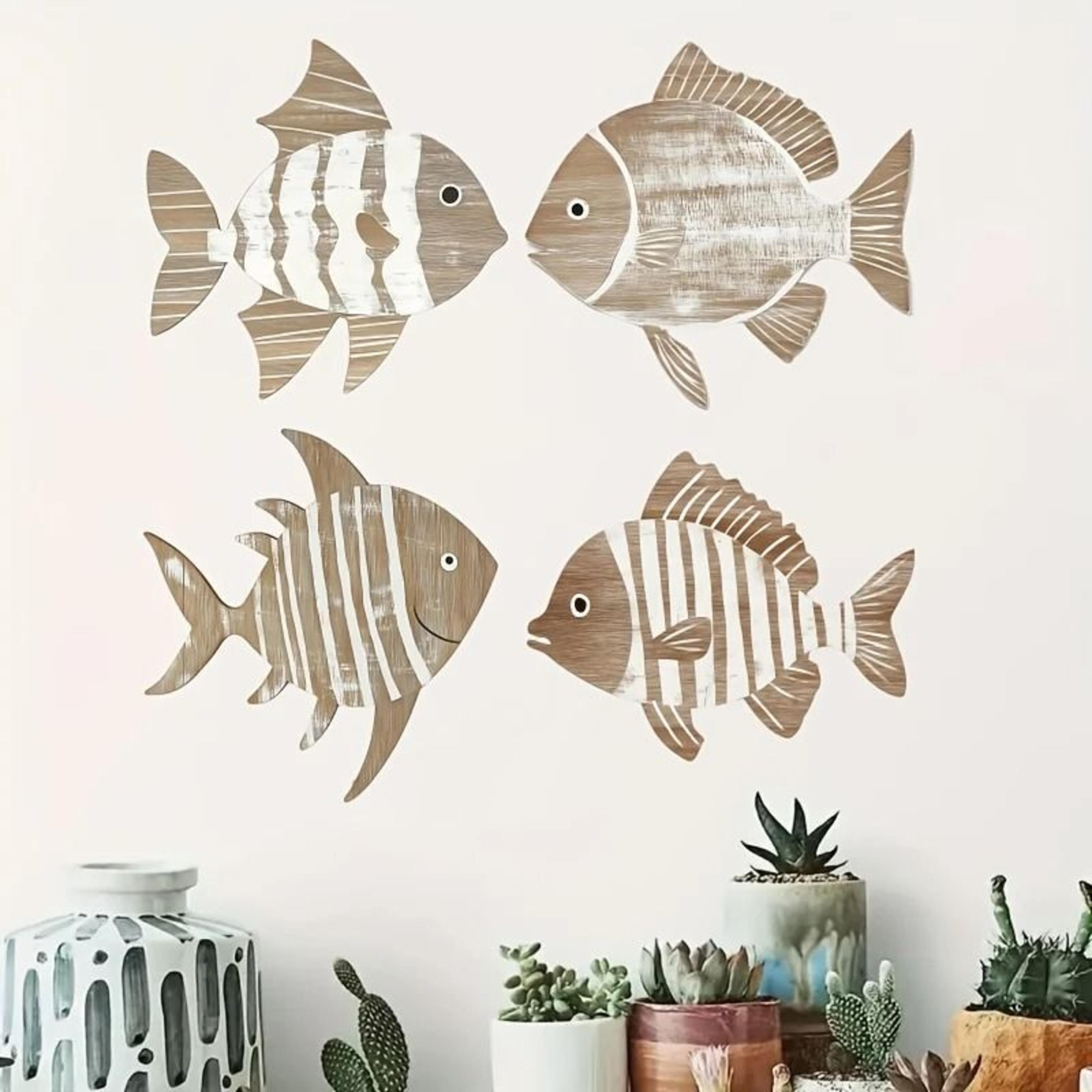 Colorful Tropical Fish Wooden Wall Art Nautical Coastal Decor Set 2