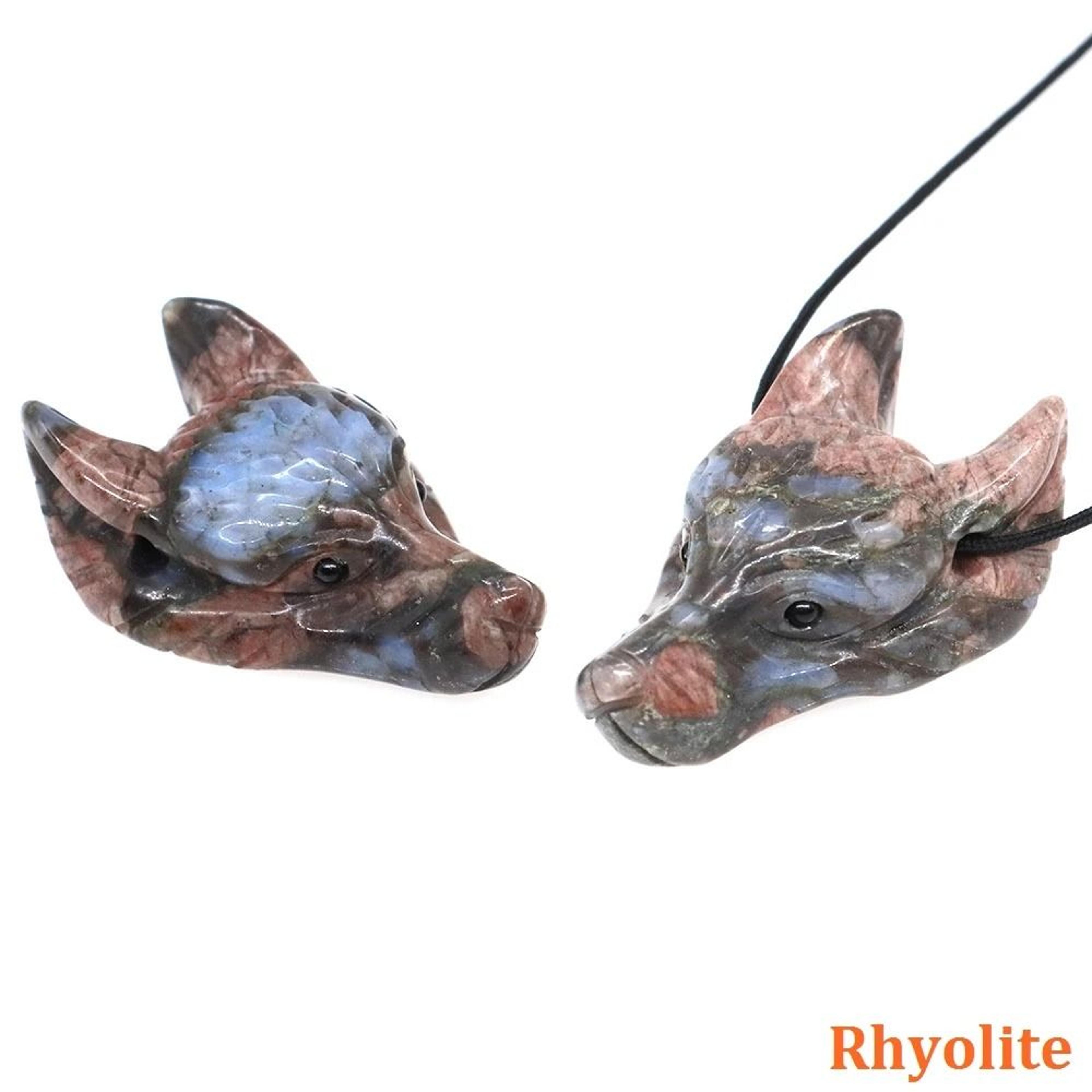 Hand Carved Wolf Head Crystal Pendant Natural Stone Healing Necklace 19